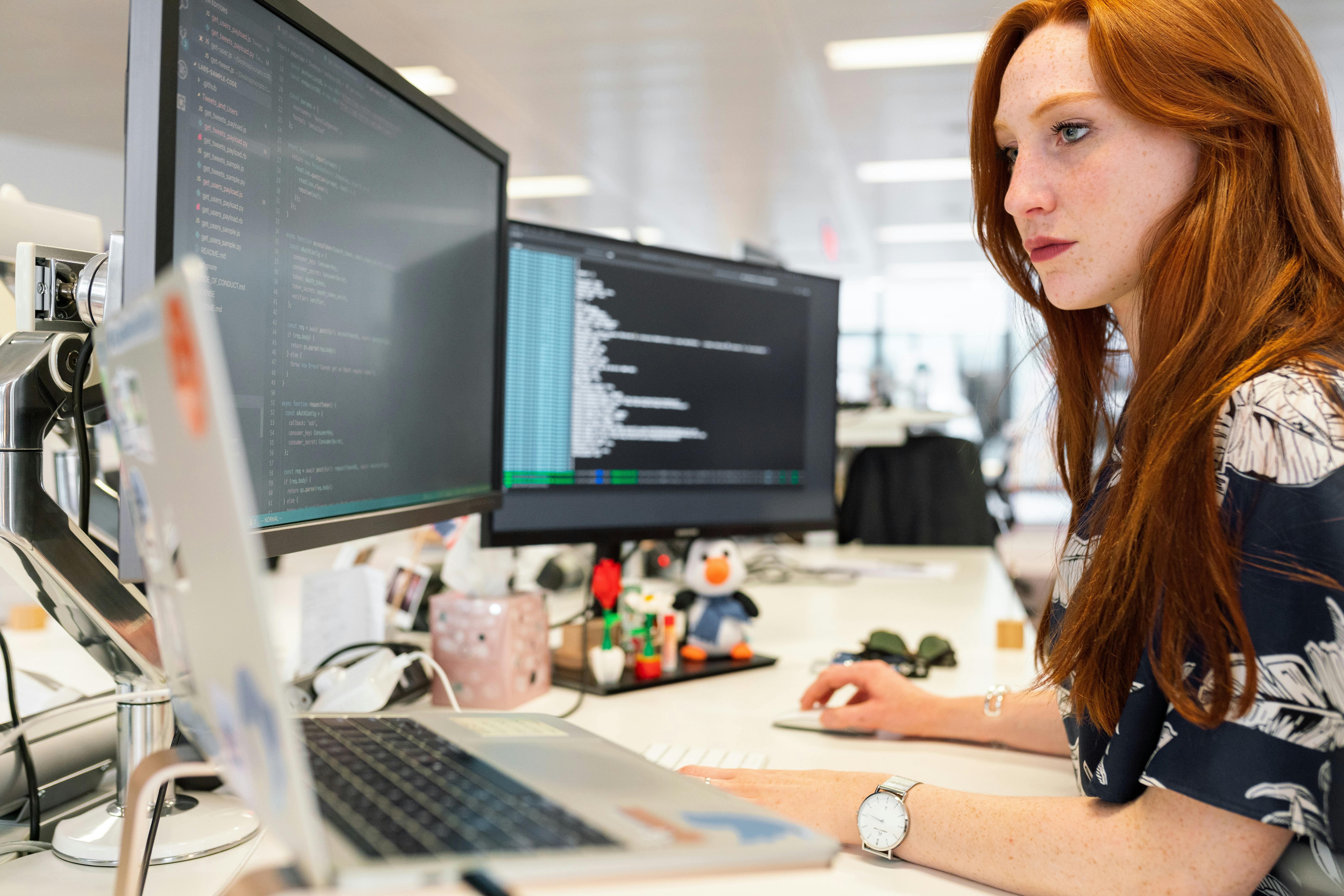 software developer focuses on her tasks