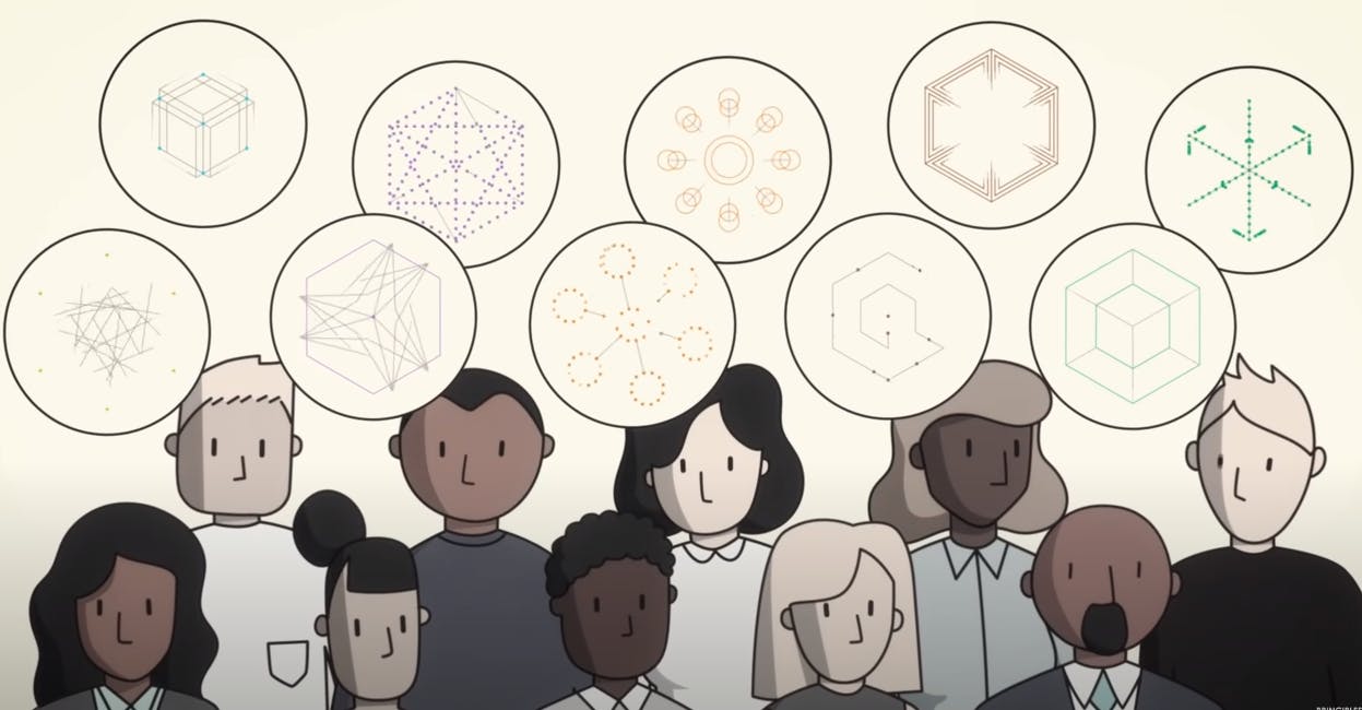 illustration of a diverse group of people, with different opinions 