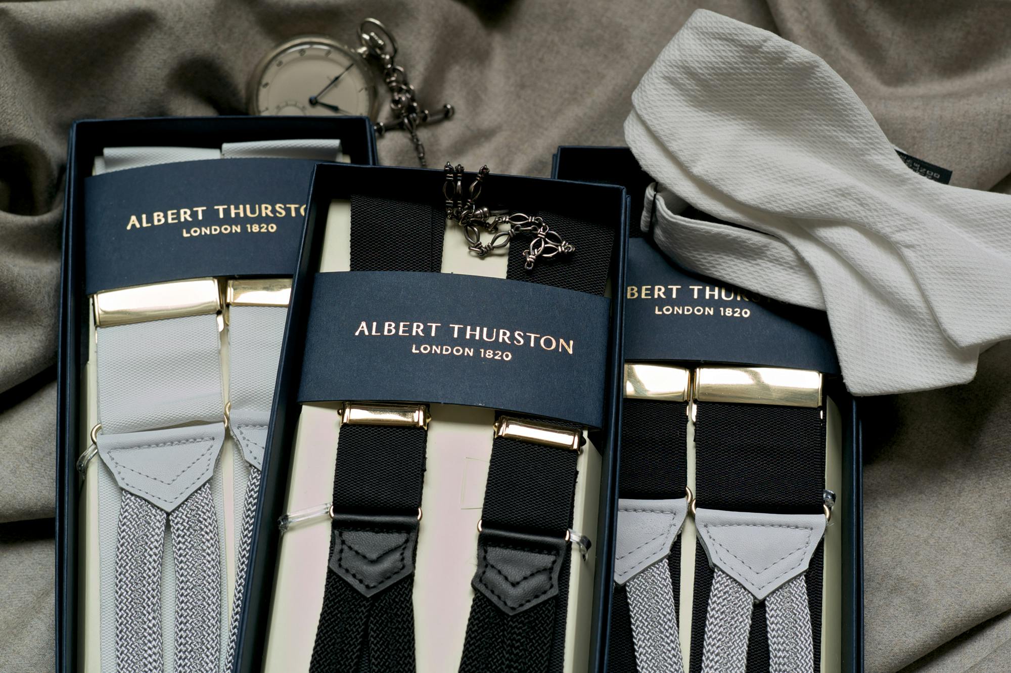 Albert Thurston for Thomas Fortin Sky Moire Braces with grey