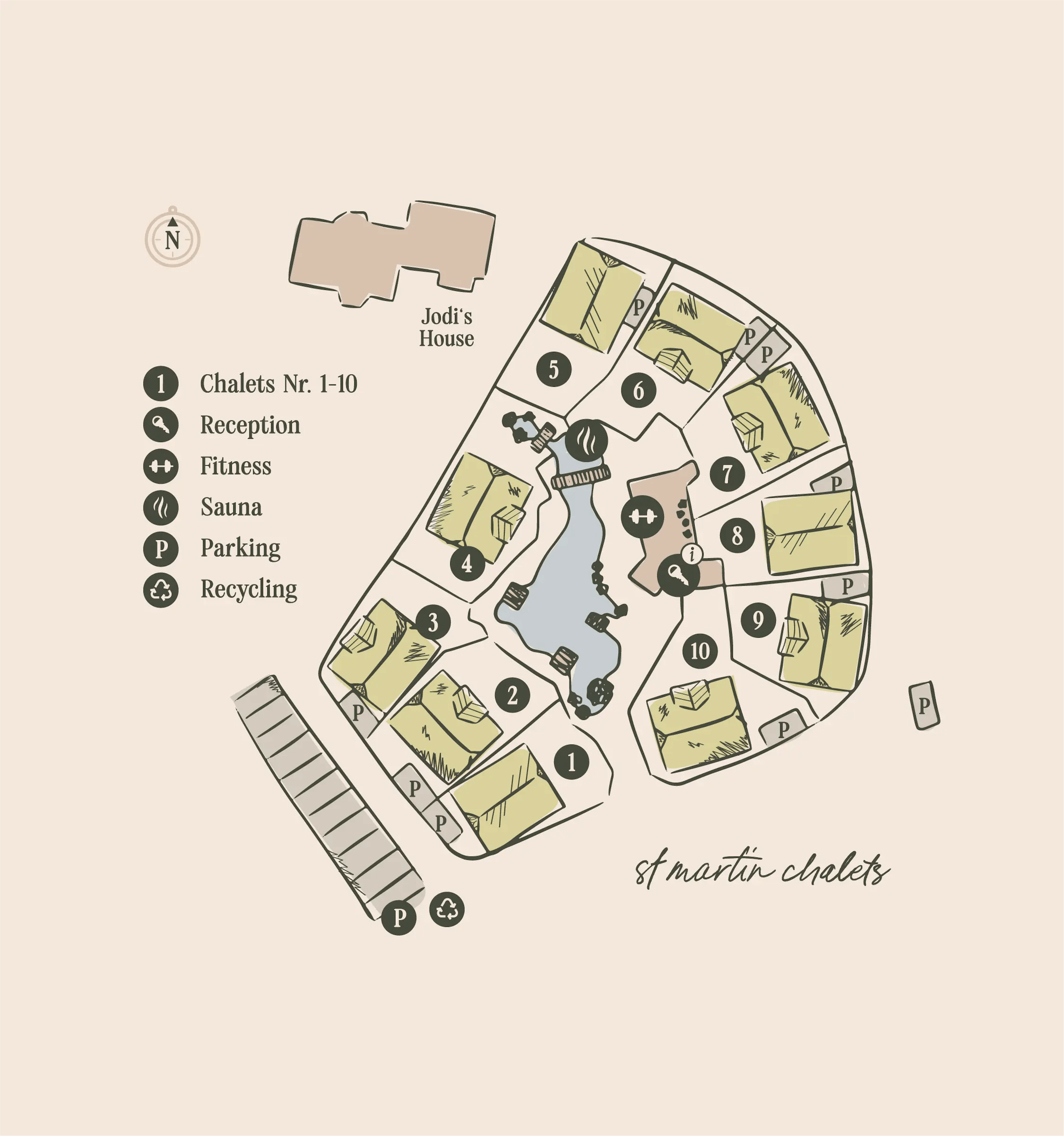 Beispiel zur Illustration eines Lageplans für st. martin chalets