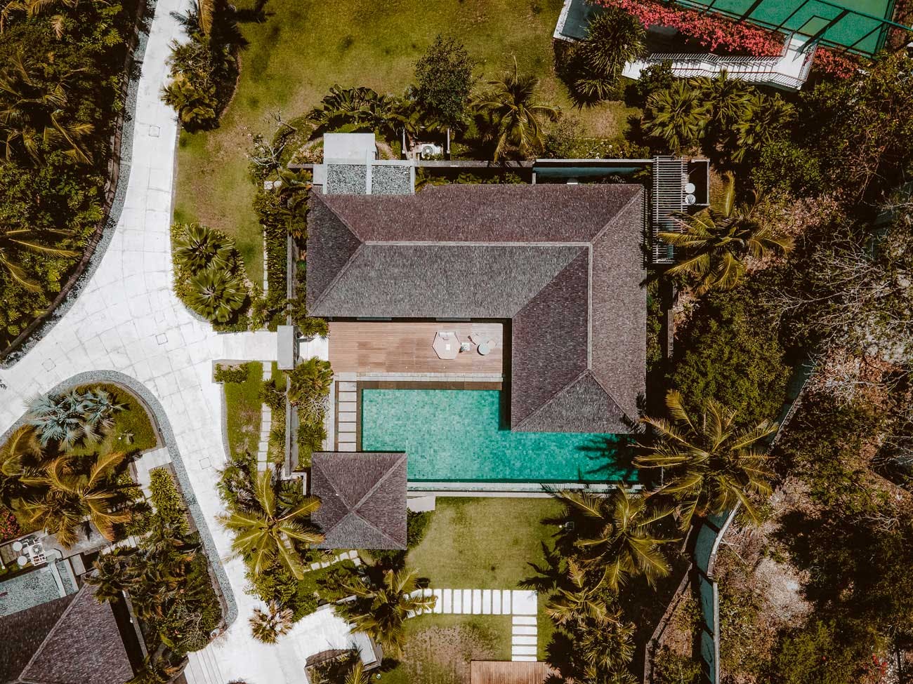 Drone shot of The breeze villa in south bali