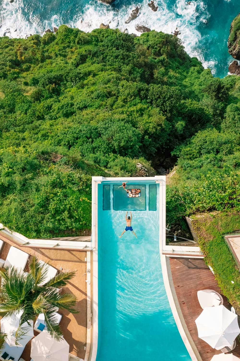 Aerial view of a luxurious 5-star hotel in Uluwatu, Bali