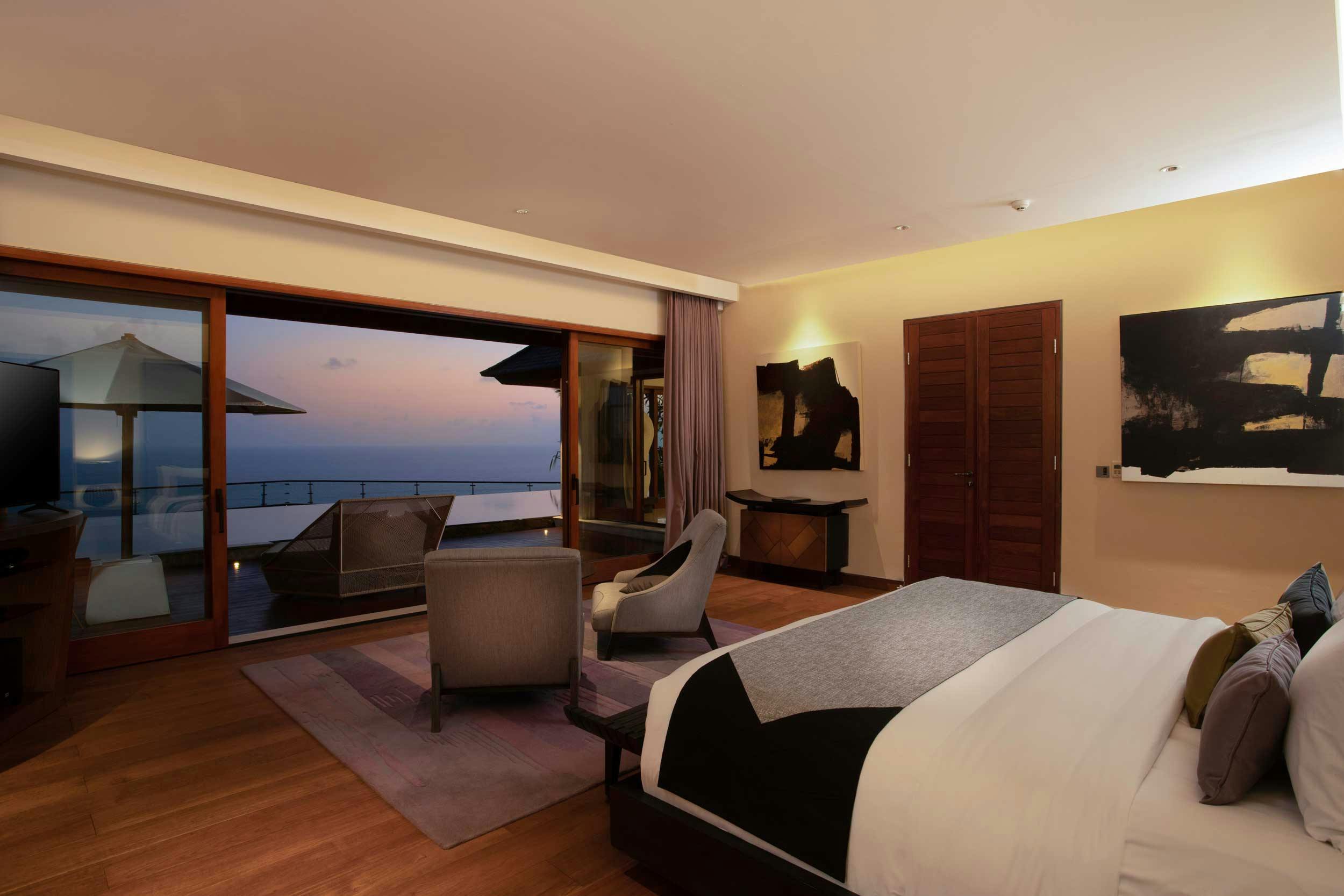 Beautiful ocean views from a luxurious villa bedroom in Uluwatu