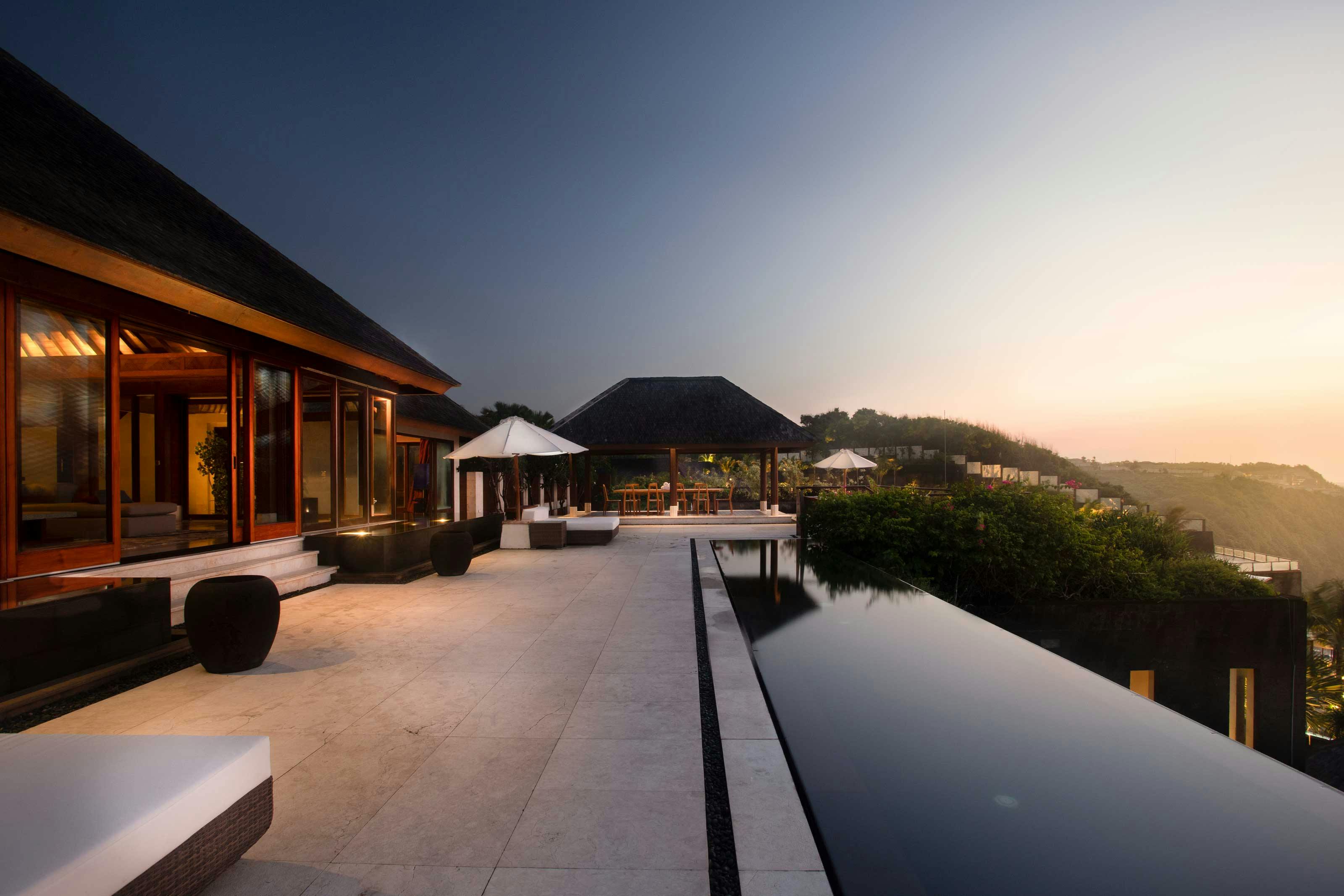 View of luxurious villa at dawn in southern Bali