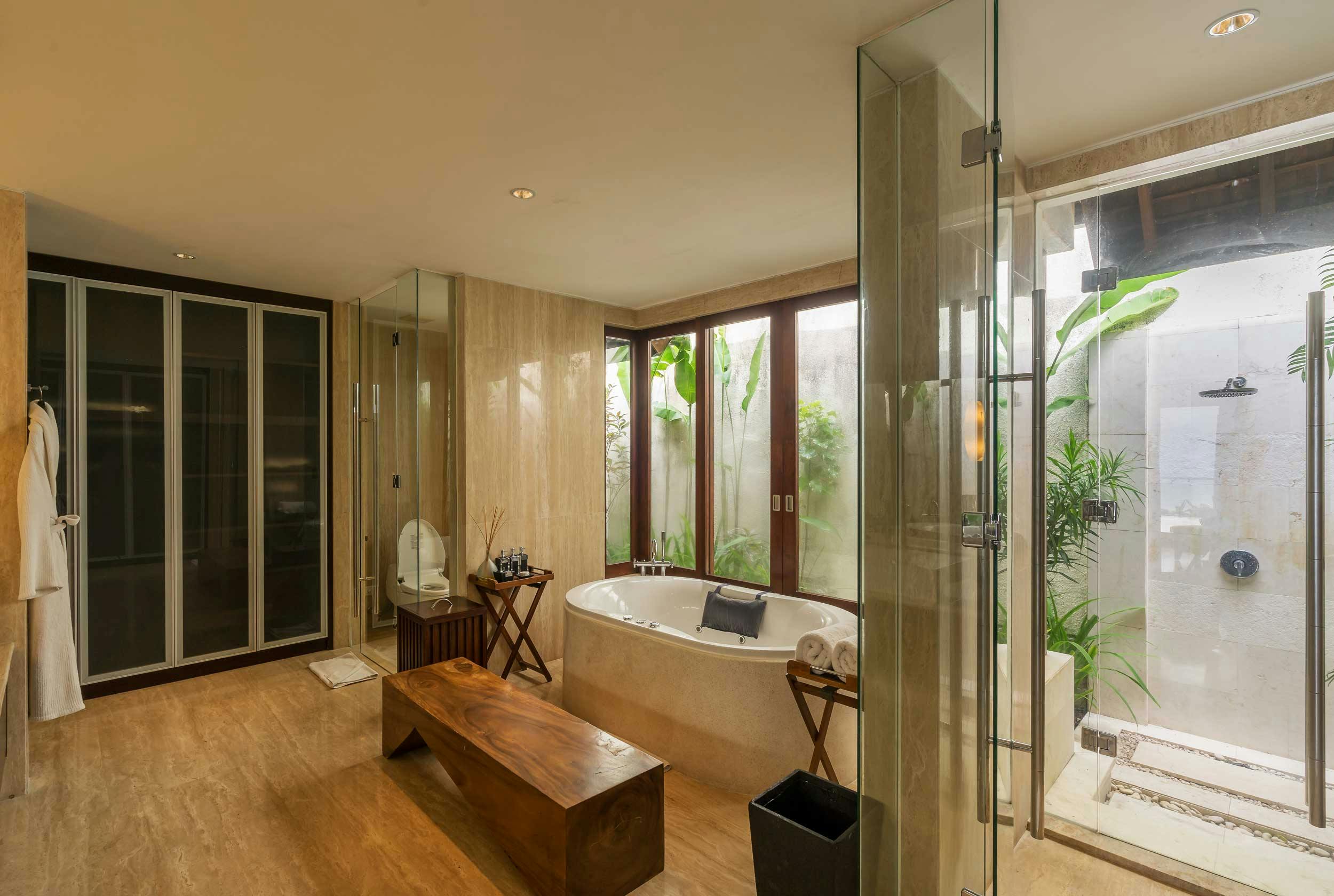 Luxurious bathroom inside a 5 bedroom villa at The edge, in southern Bali