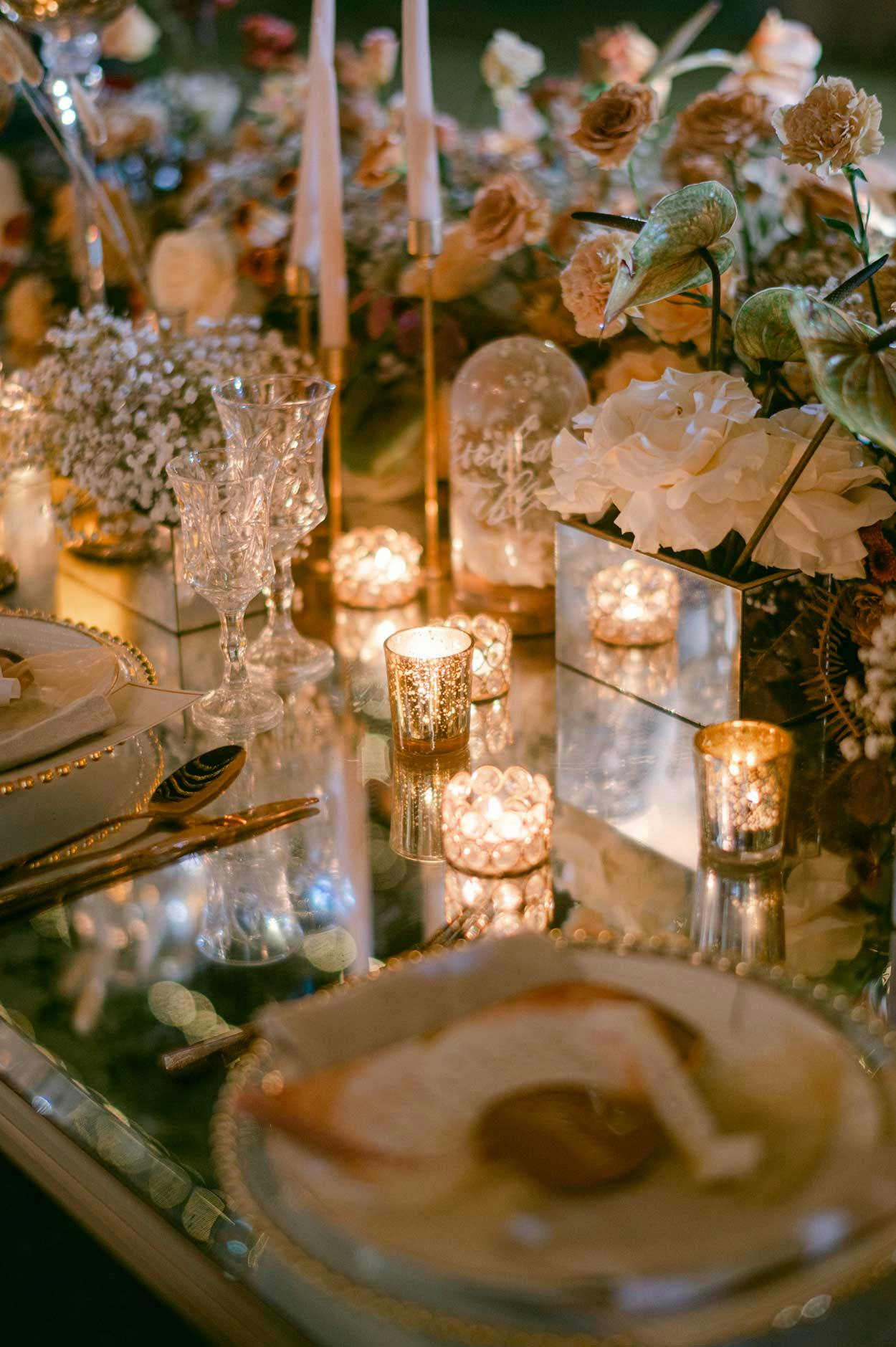 beautiful wedding dinner set up in Bali with panoramic ocean views