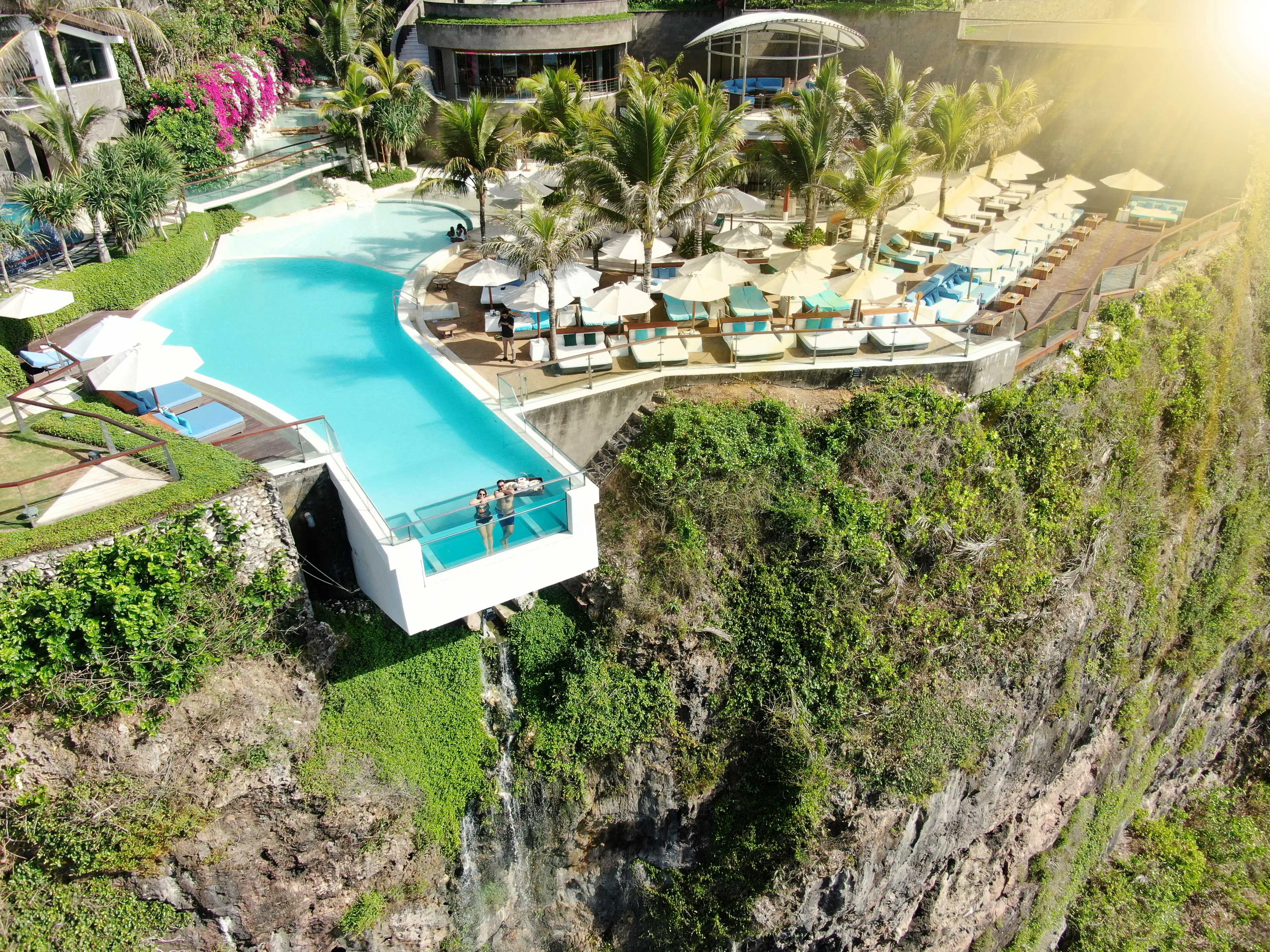 sky pool glass bottom beach club