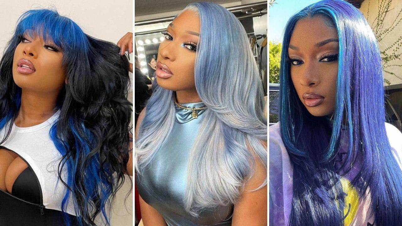 Megan The Stallion Experimenting with blue weaves  