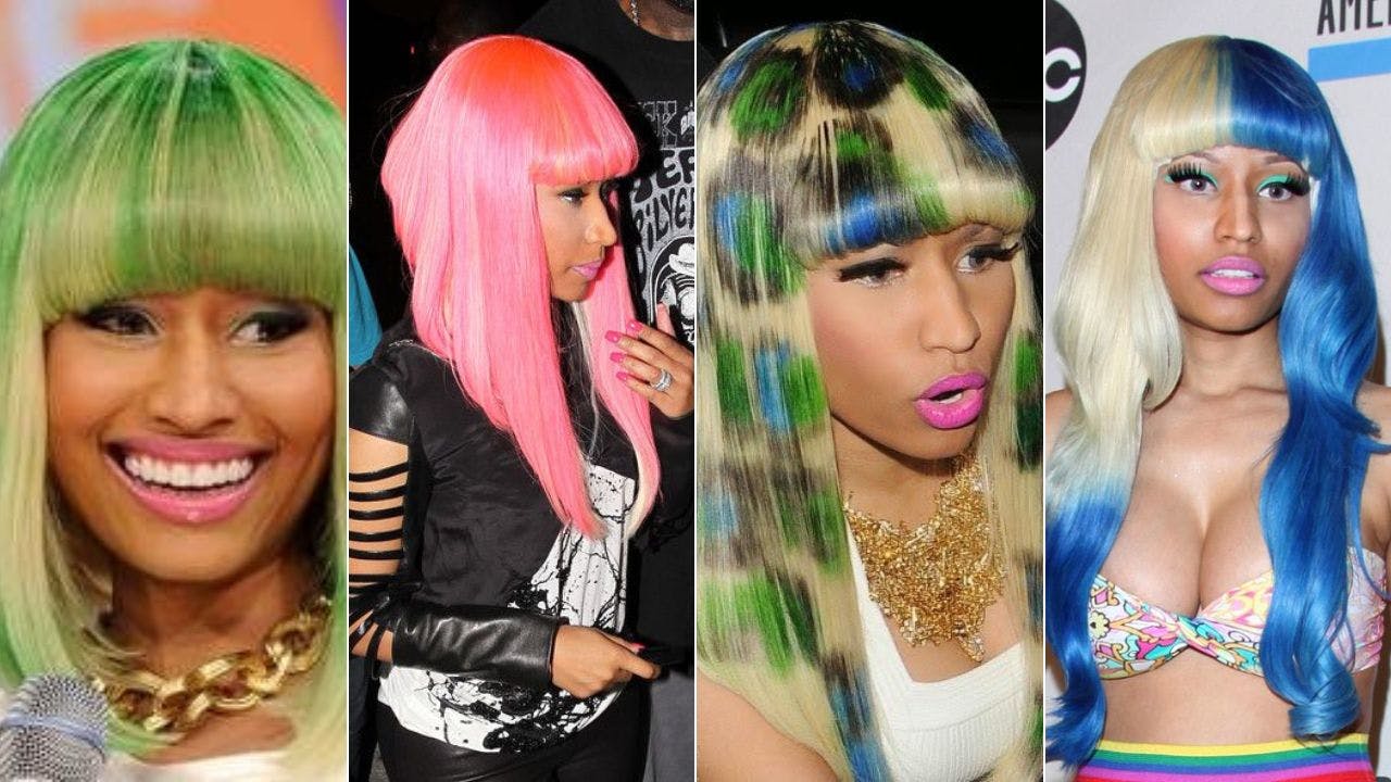 Nicki Minaj in colourful wigs 