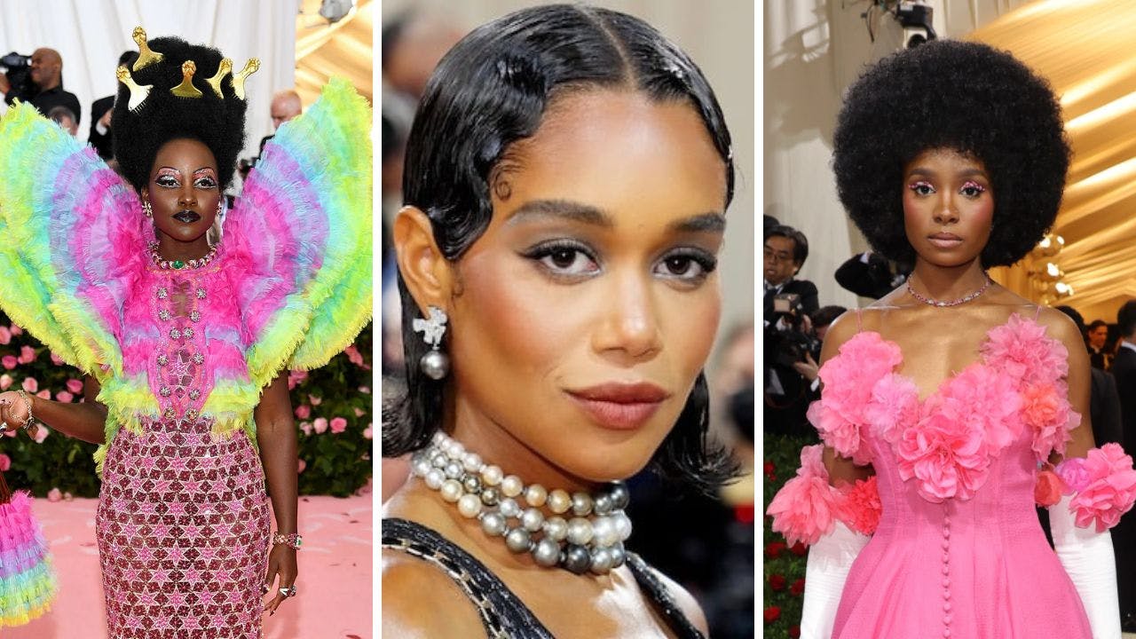 Ionic looks by black women at the Met Gala featuring Lupita Nyong'o, Laura-Harrier and Kiki-Layne
