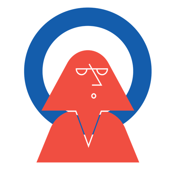 An image of a figure in front of a blue circle