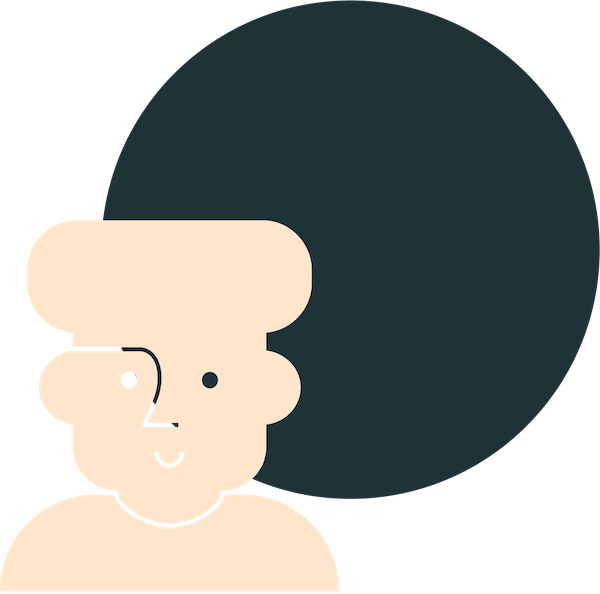 An icon of a man's face in front of a black circle