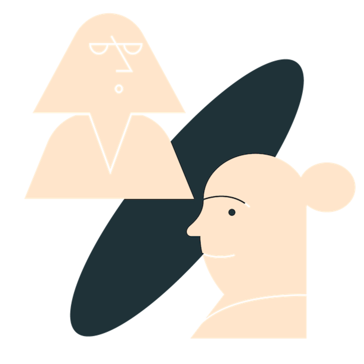 An icon of two women with an oval backdrop