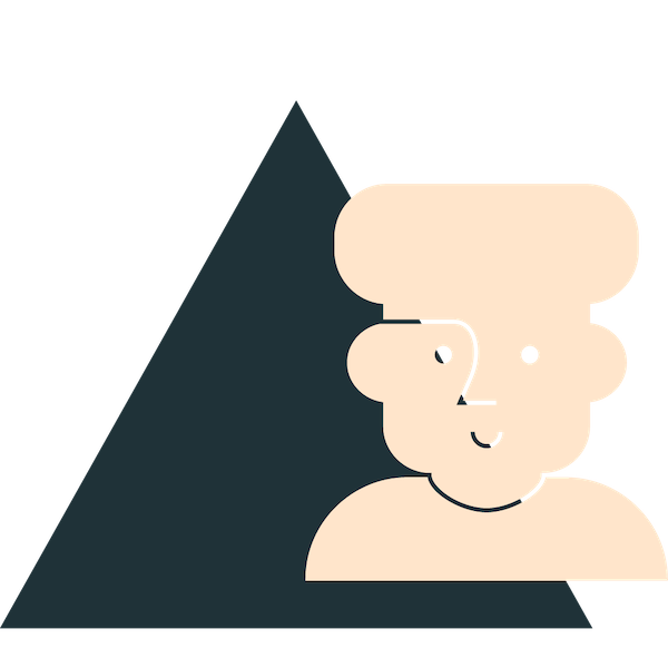 An icon depicting a male figure in front of a black triangle