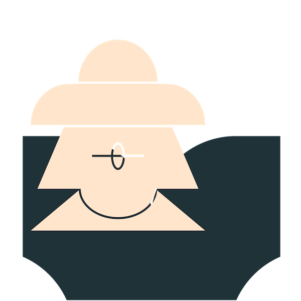 An icon of a woman's face in front of a book.