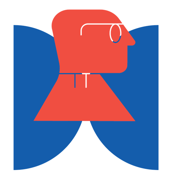 A man's face in front of a blue graphic of an opening book.