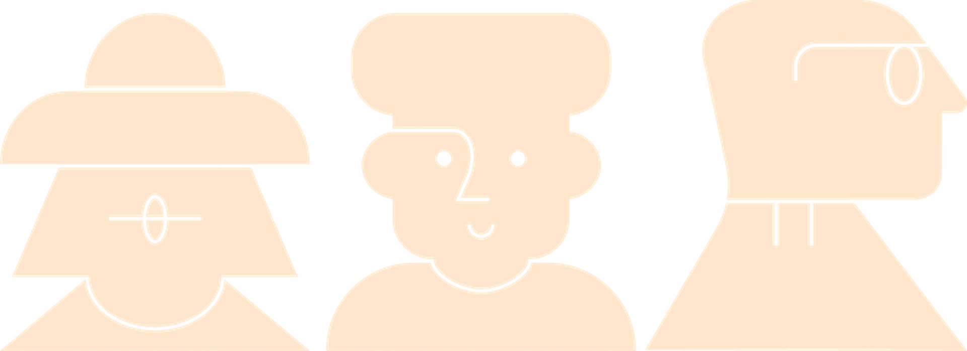 An icon depicting a group of heads smiling.