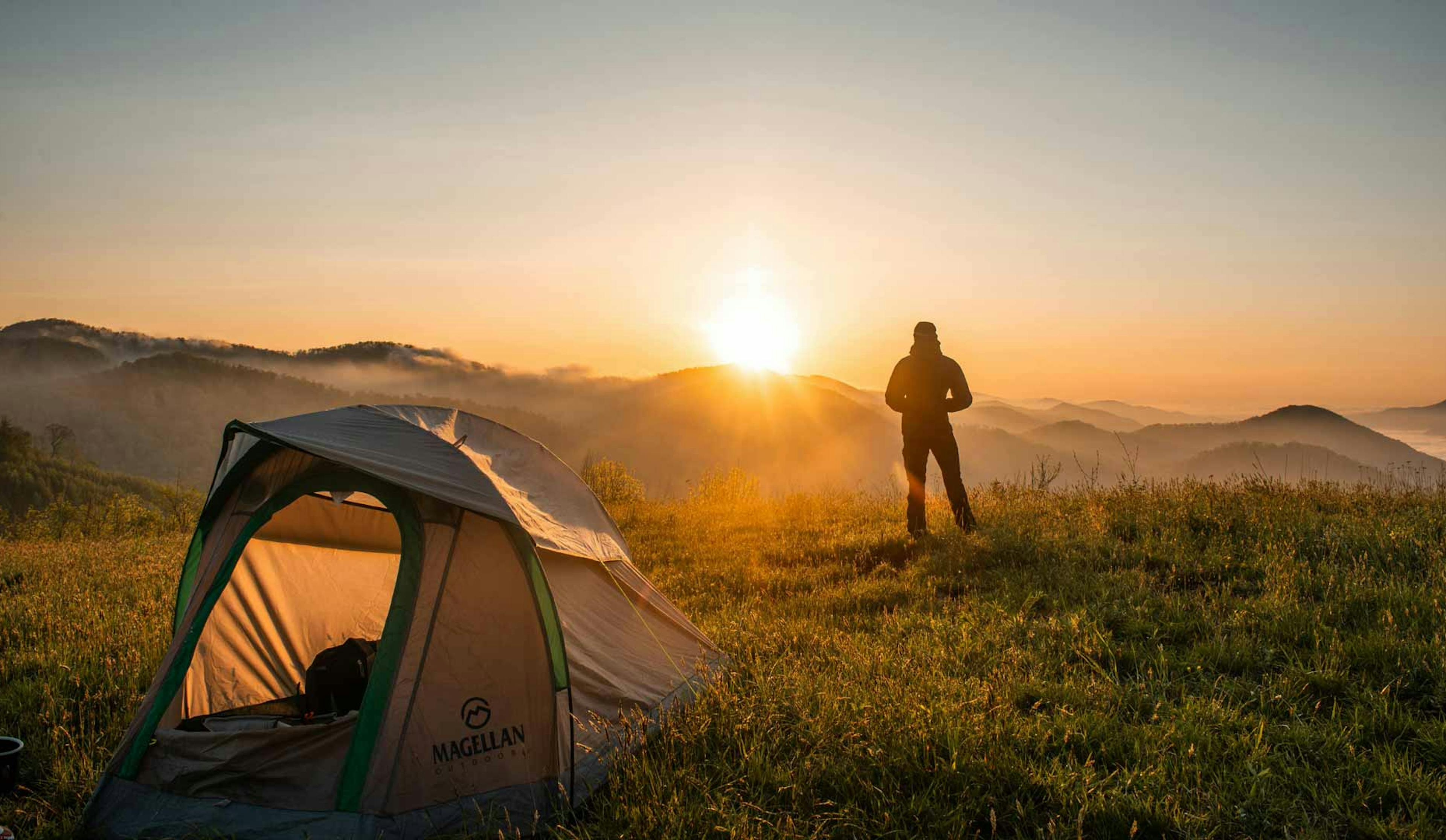 hiker at sunset