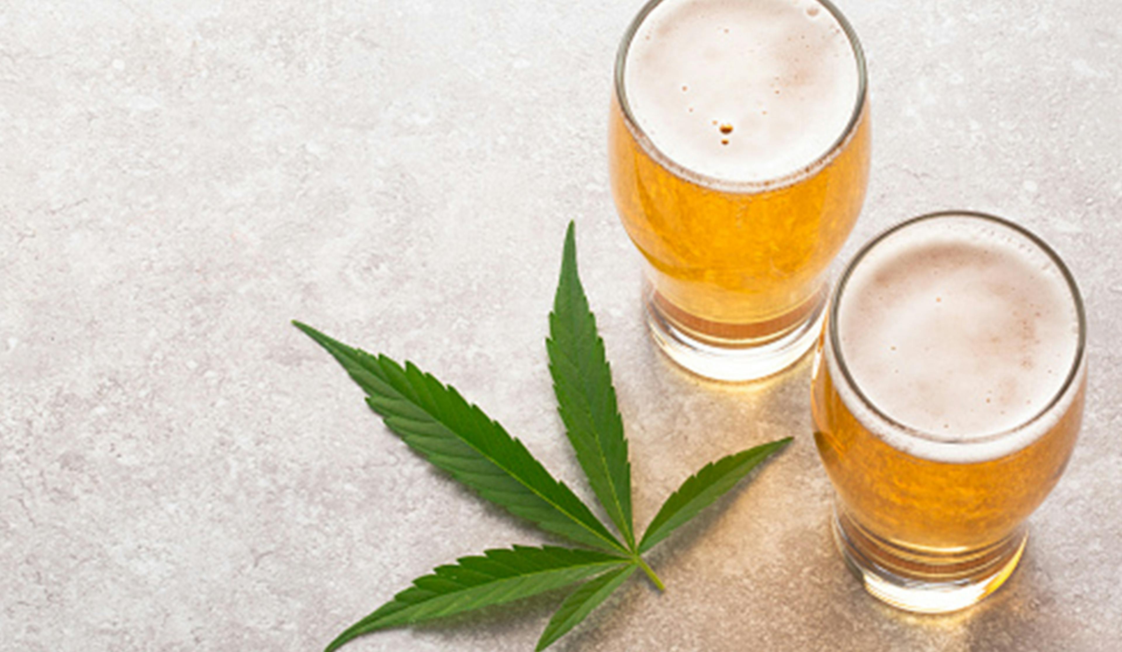 beer and marijuana leaf