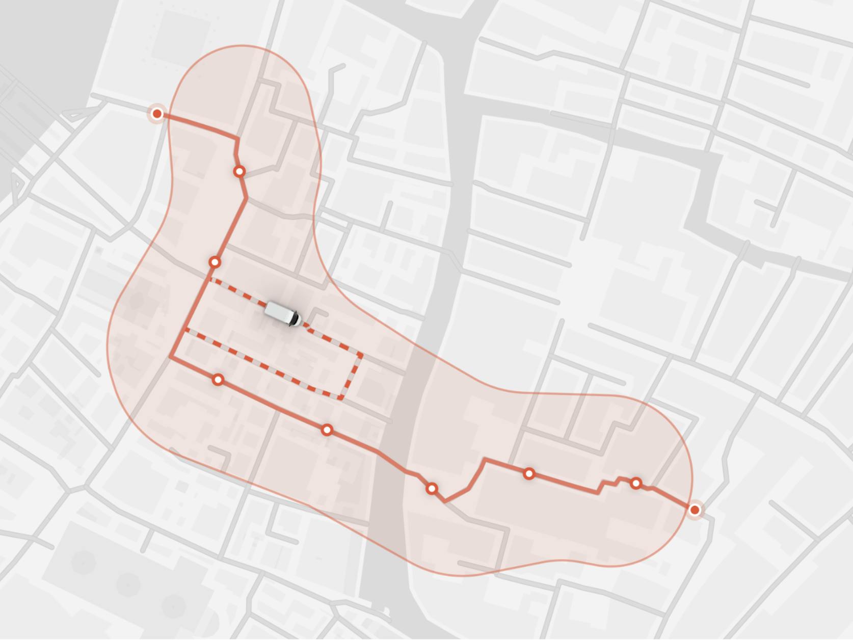 Image shows aerial map of deviated fixed route graphic.