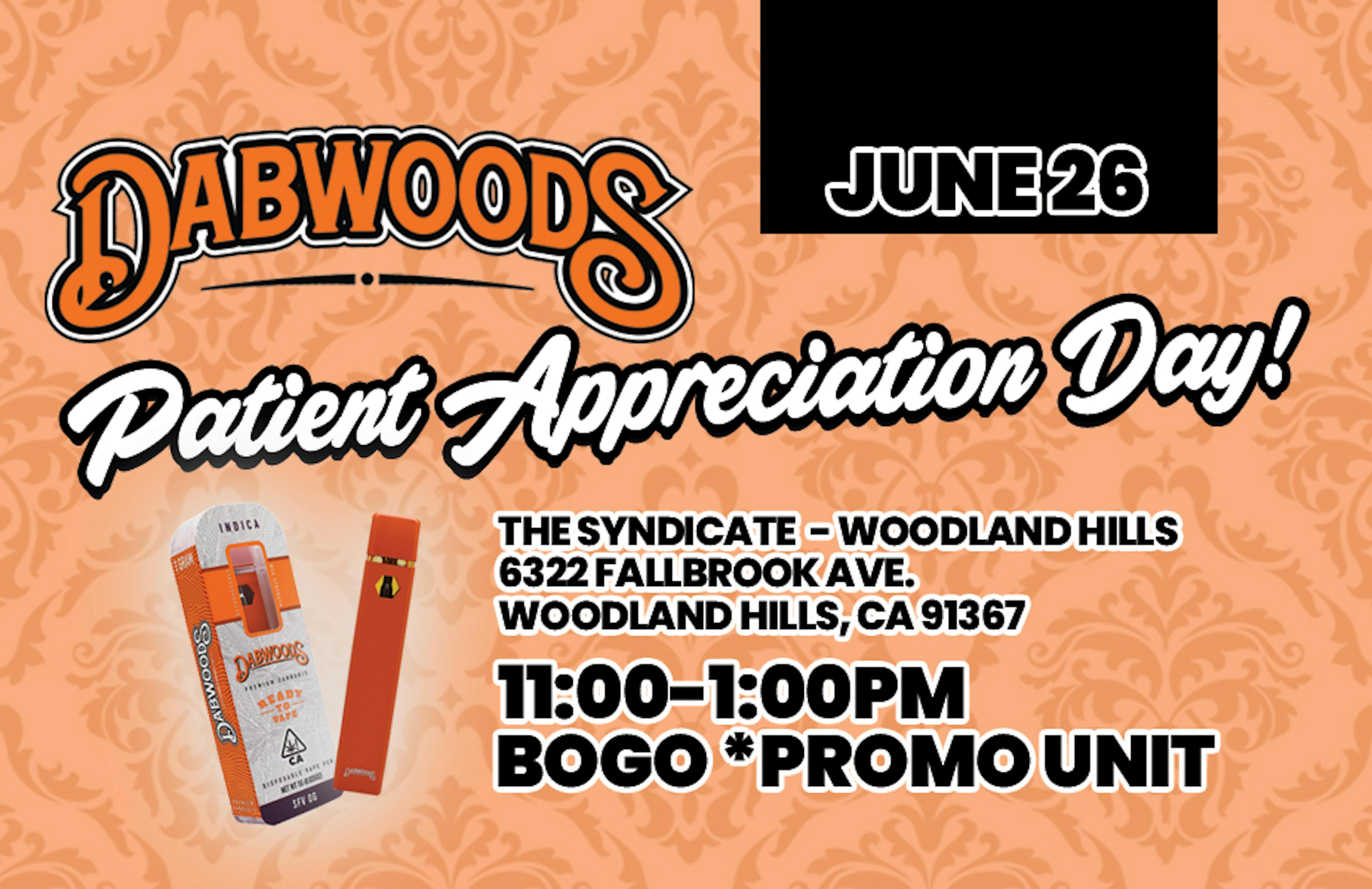 BOGO ALERT - Elevate your sesh with the Dabwoods Liquid Diamond Dabbar – 1g of ultra-refined live resin in a sleek rechargeable design. Available in Tangie, Lemon Cherry Gelato & more. Buy one, get a promo item for $1! (Woodland Hills: 6322 Fallbrook Ave. Woodland Hills, CA 91367)