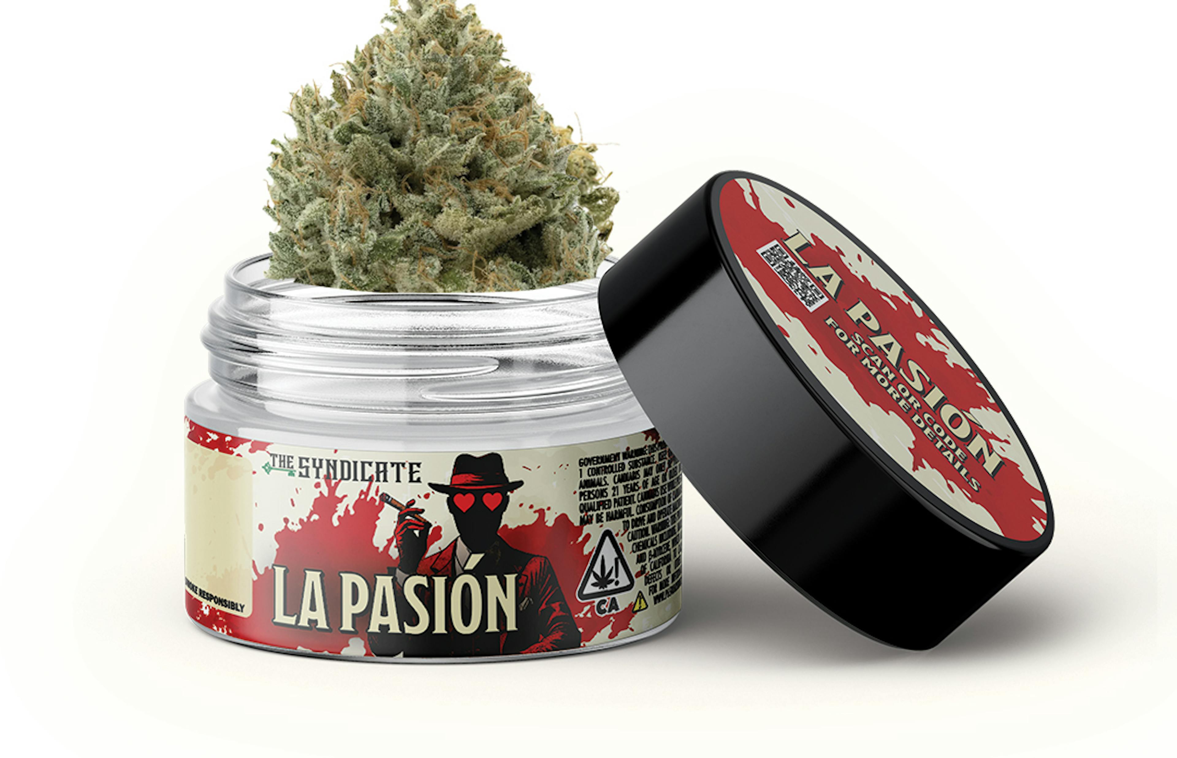 THE syndicate x dexter la pasion flower strain in a jar with the nug sticking out
