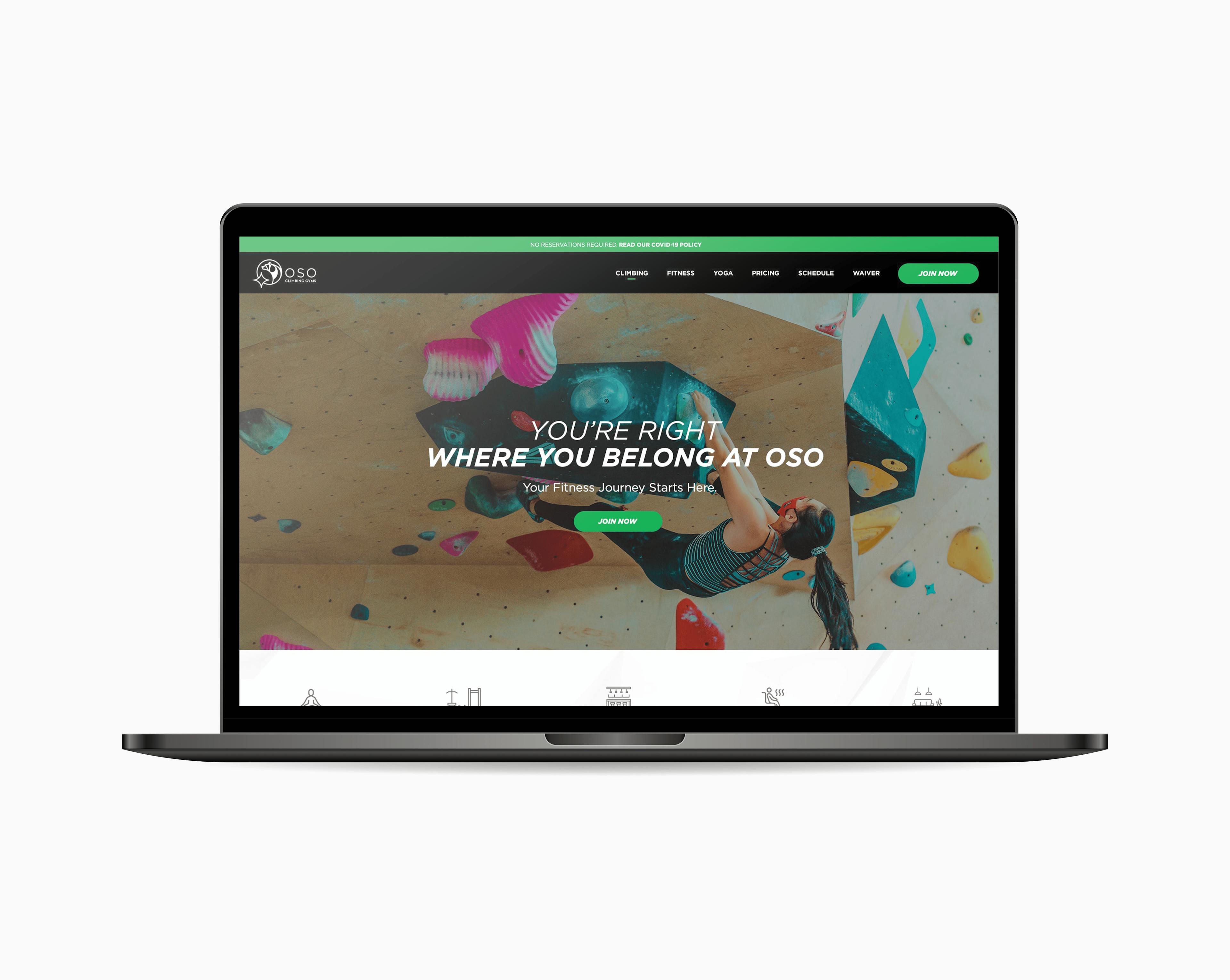 oso climbing gym homepage web design by the utpown agency