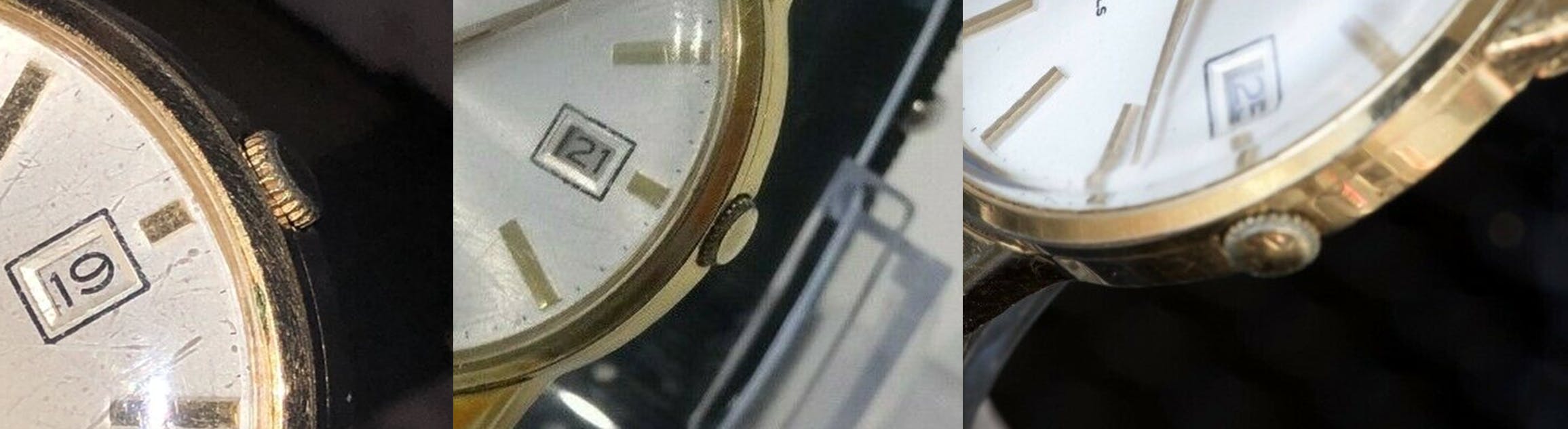 Composite image of three different Seiko 7005-2000 models with close up of the crown.