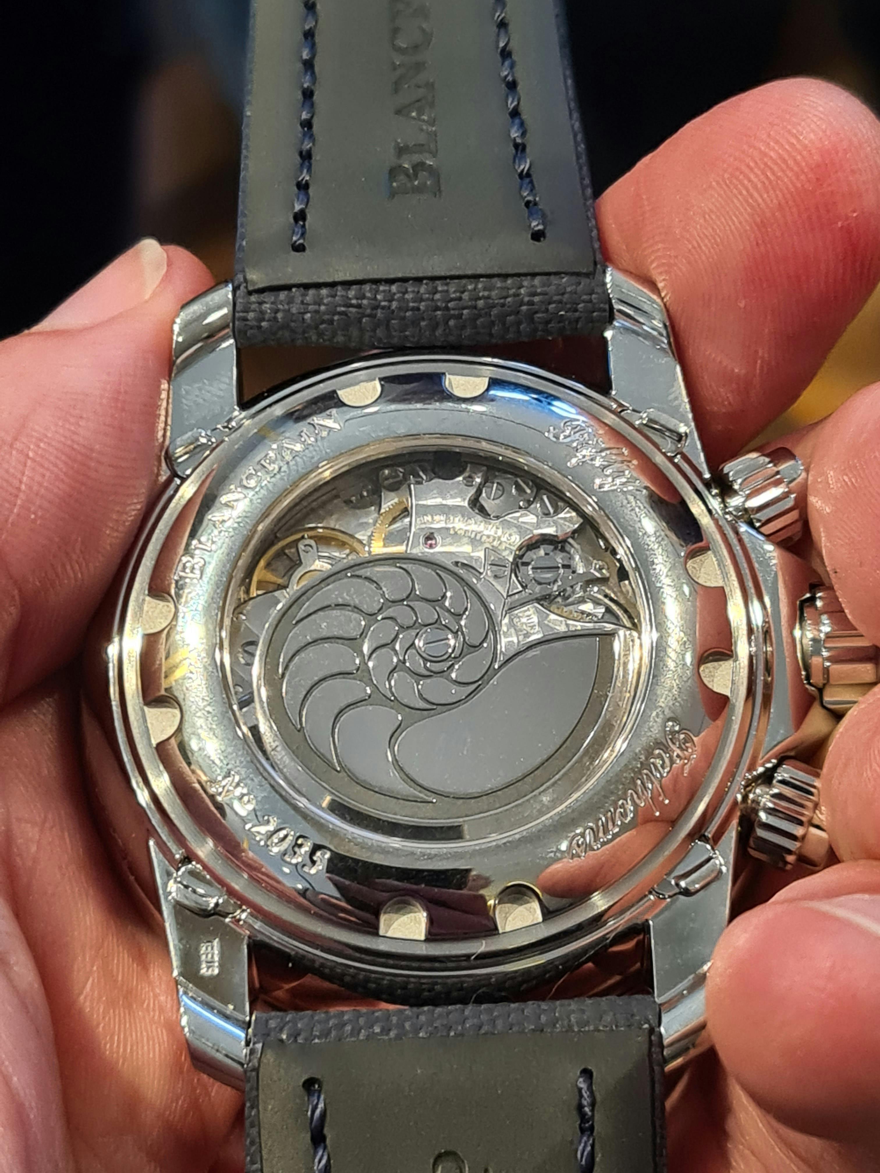 Blancpain Fifty Fathoms watch with a Seashell Rotor and highly finished movement.