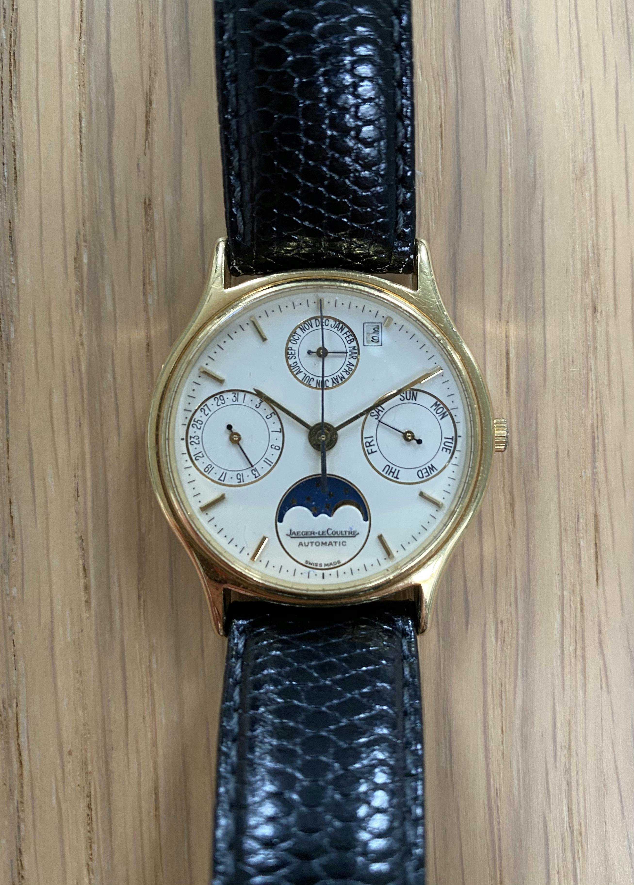 A Vintage Jaeger LeCoultre Perpetual Calendar with an Enamel Dial and Moonphase