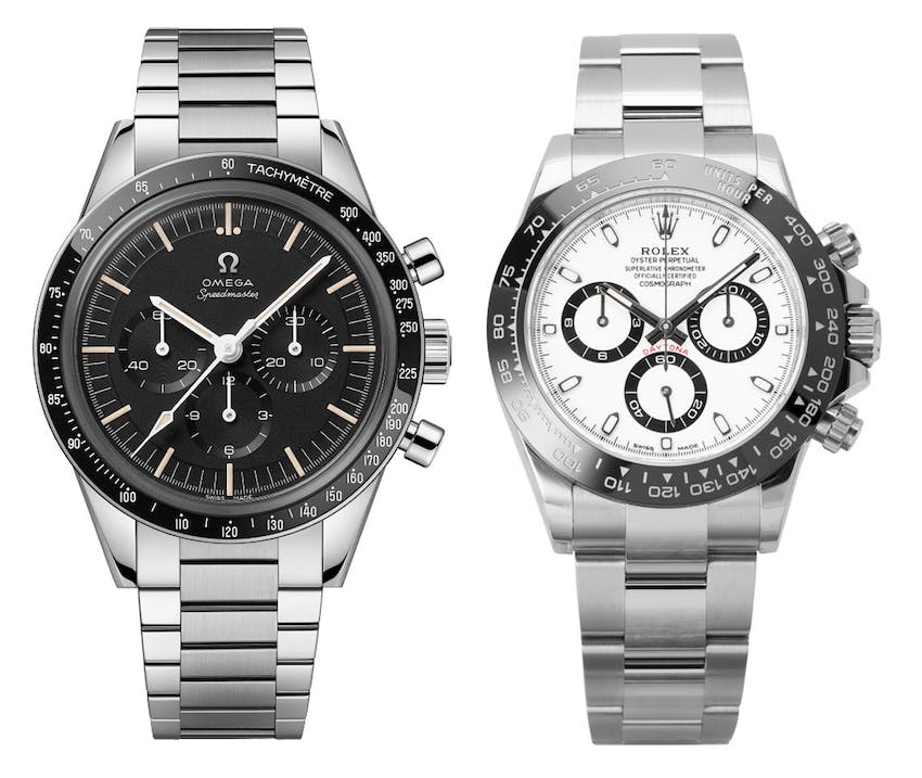 Omega Speedmaster and Rolex Daytona - both with Tachymeters