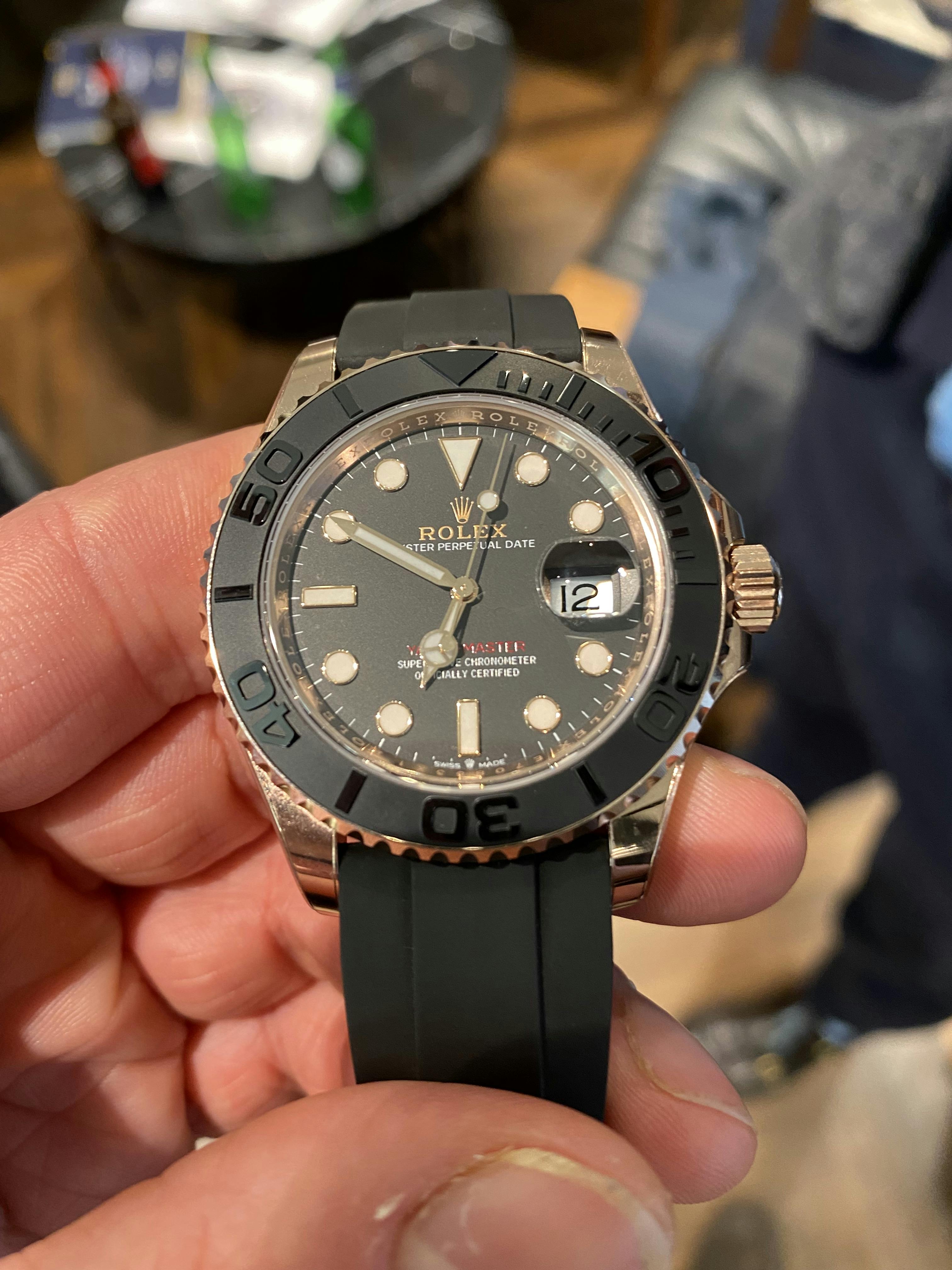 This Rolex Yachtmaster looks amazing with a rubber strap