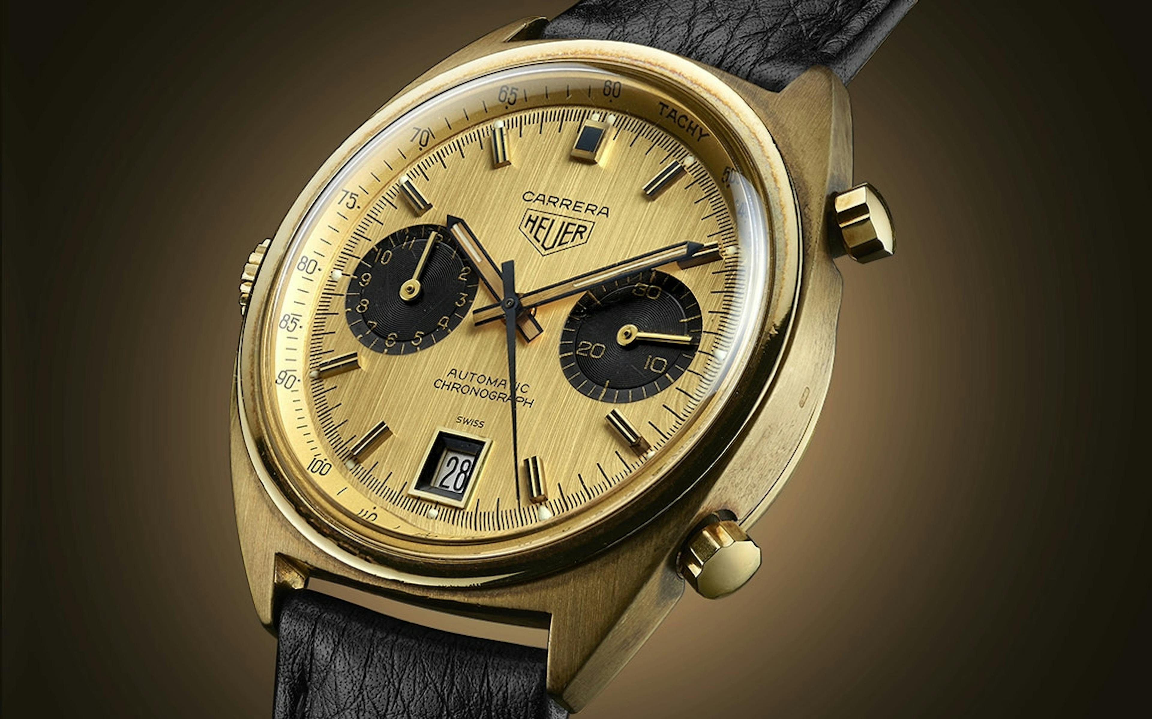 A vintage TAG Heuer Carrera from the 1970s, inspired by the PanAmerica Carrera Rally in Mexico in the 1950s.
