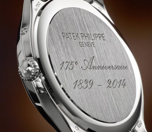 The caseback of the Worldtimer celebrates the 175th anniversary of the company Patek Philippe. Image courtesy of patek.com
