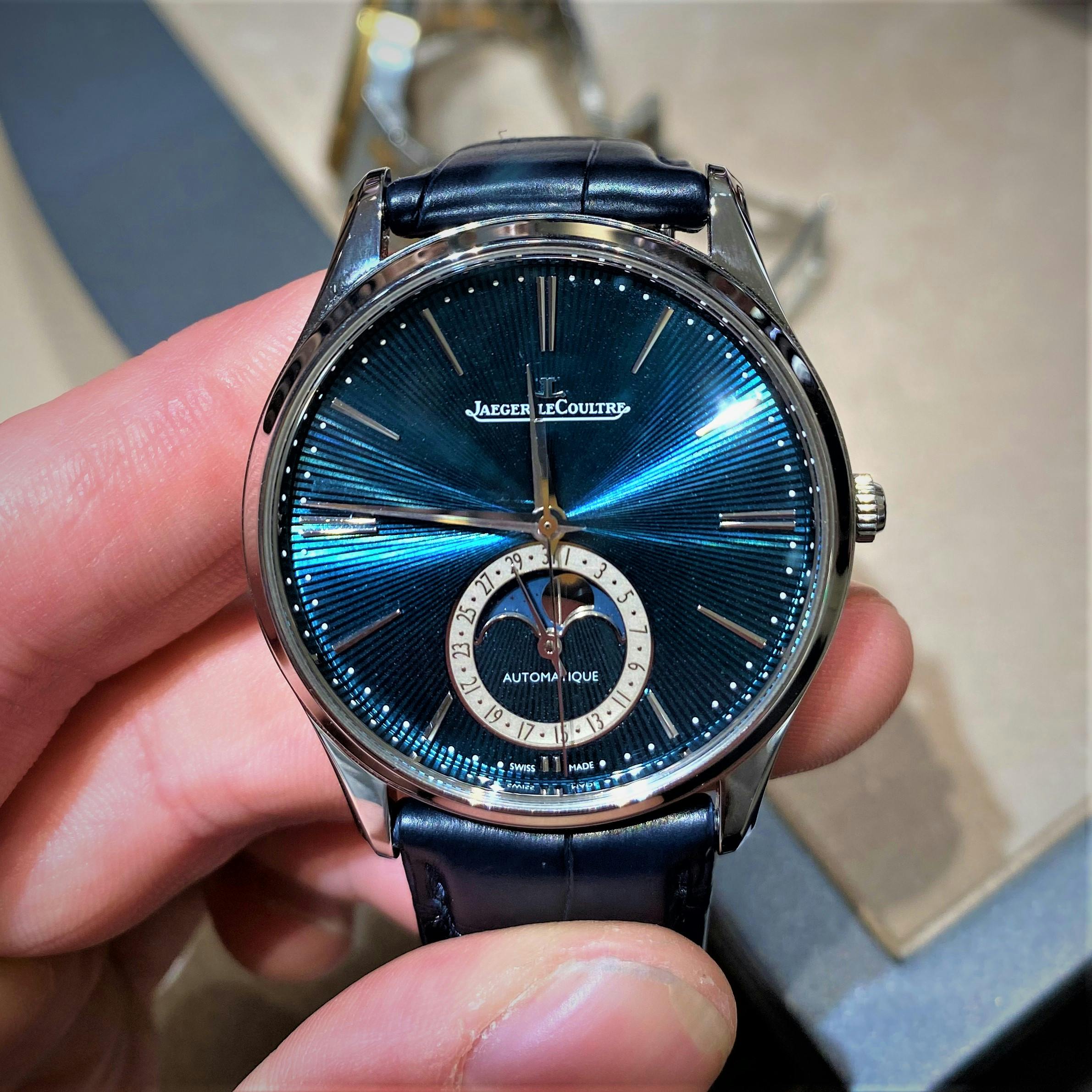 Jaeger LeCoultre Master Control Calendar Moonphase with Blue Ridged Enamel Dial