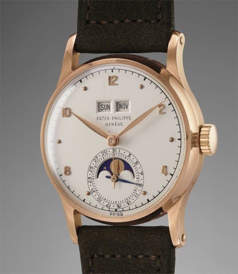 Patek Philippe Ref: 1526. The first automatic perpetual calendar wristwatch, produced in a series