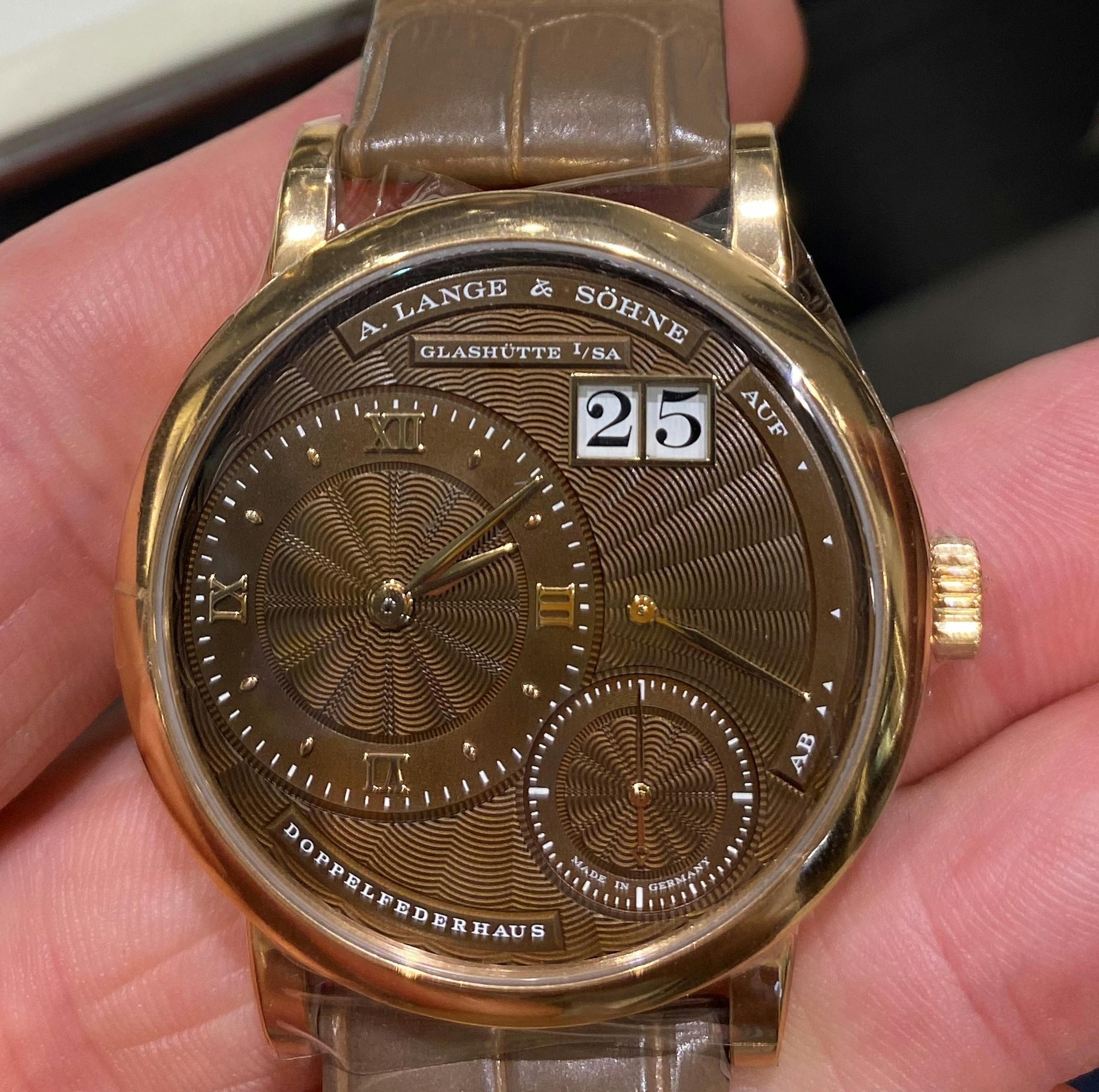Lange 1 Gold watch with Brown engraved dial