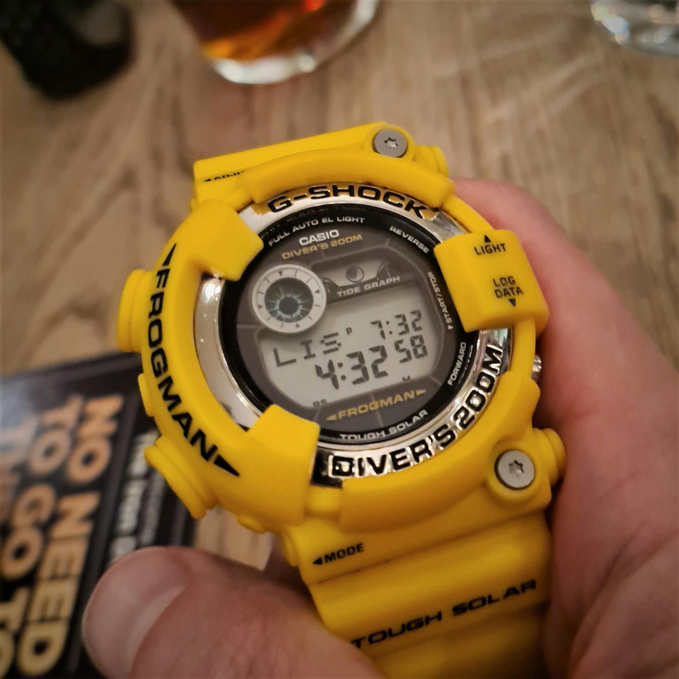 Yellow G-Shock Frogman GWF-1000 brought along to our January Meetup