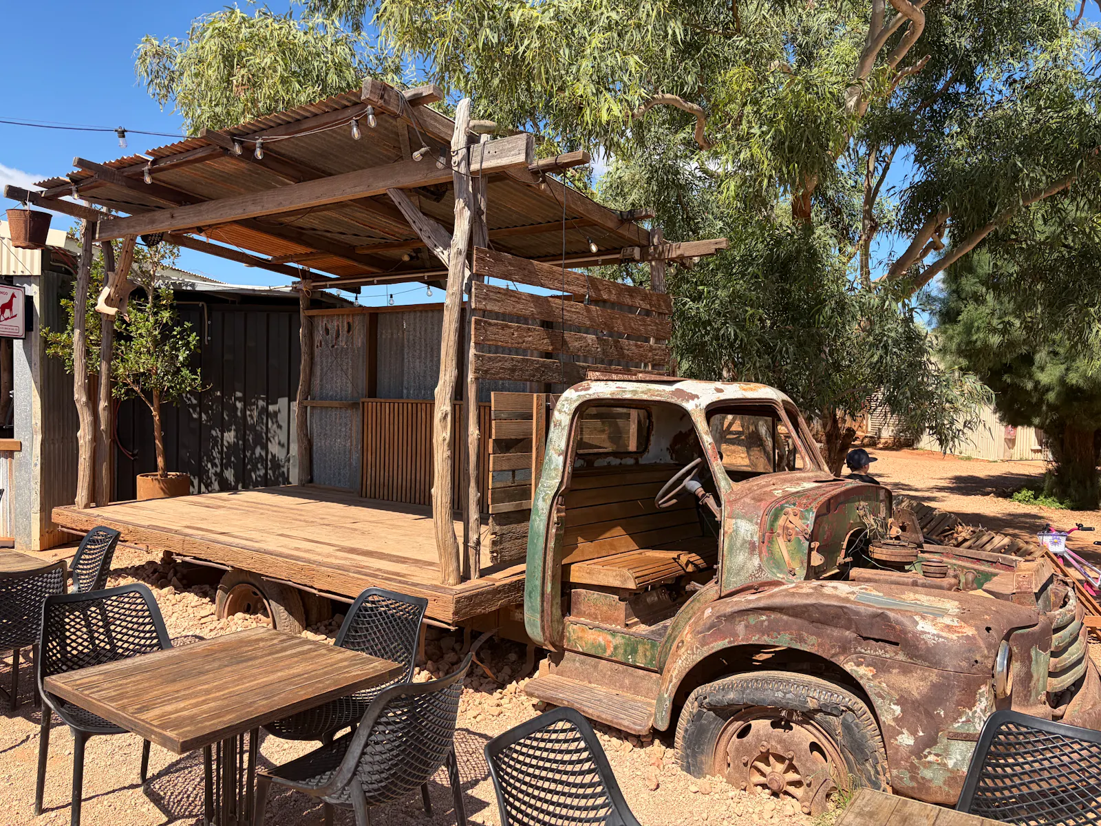 The live music was performed from a stage that was the back of an old flatbed truck!