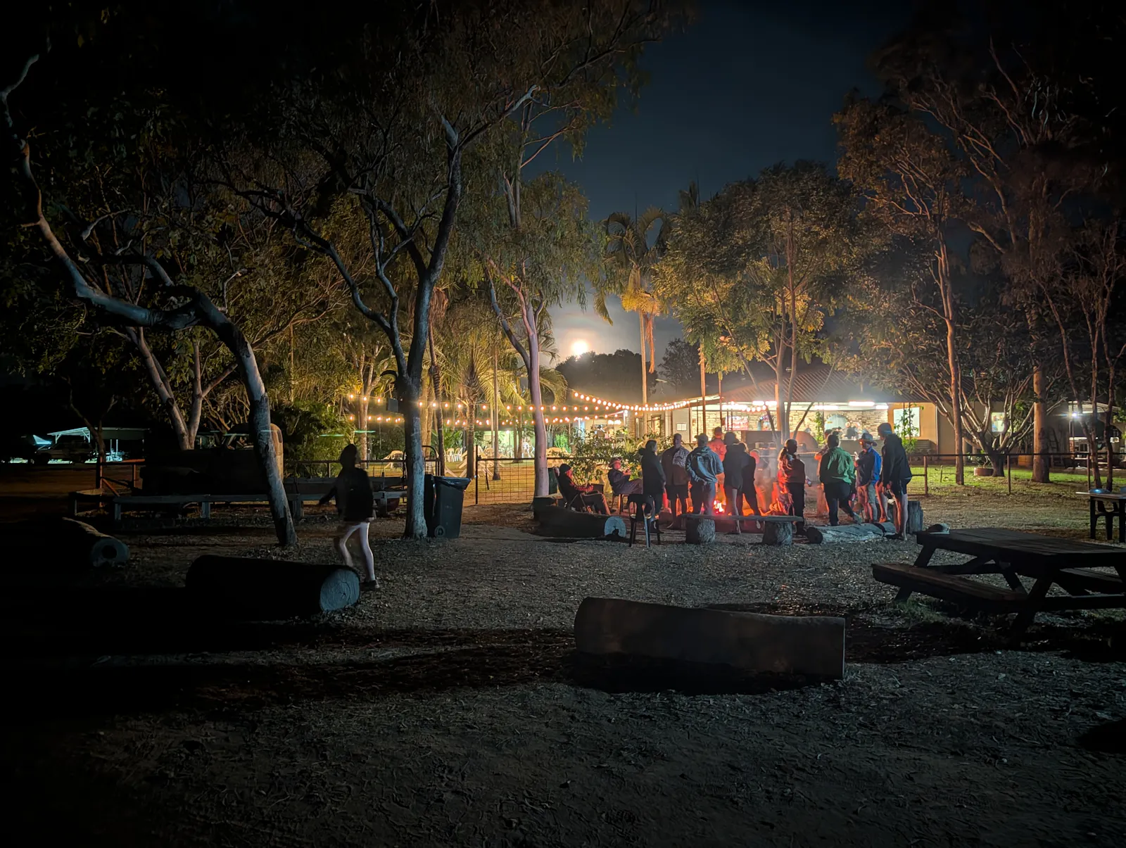 A lovely full moon above the restaurant communal firepit at the station.