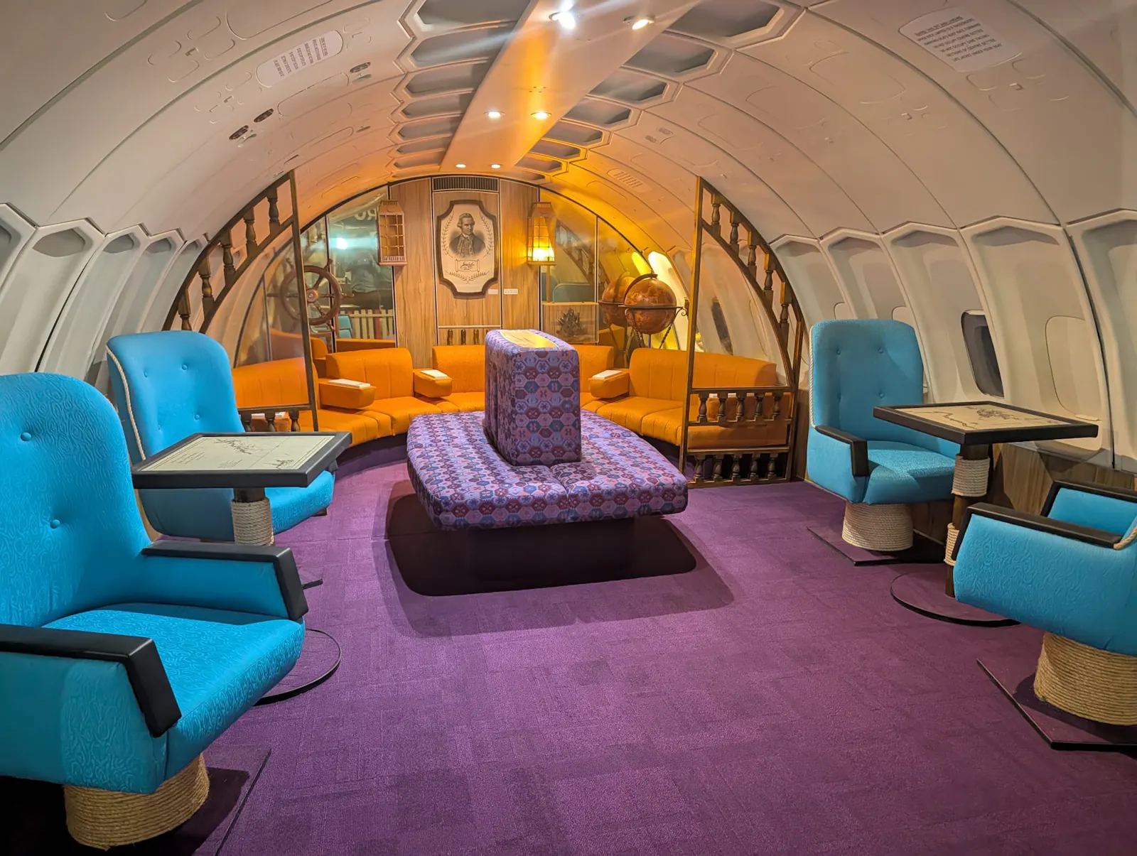 Plus this super groovy recreation of the first class lounge in the upstairs of a 1970's jet plane