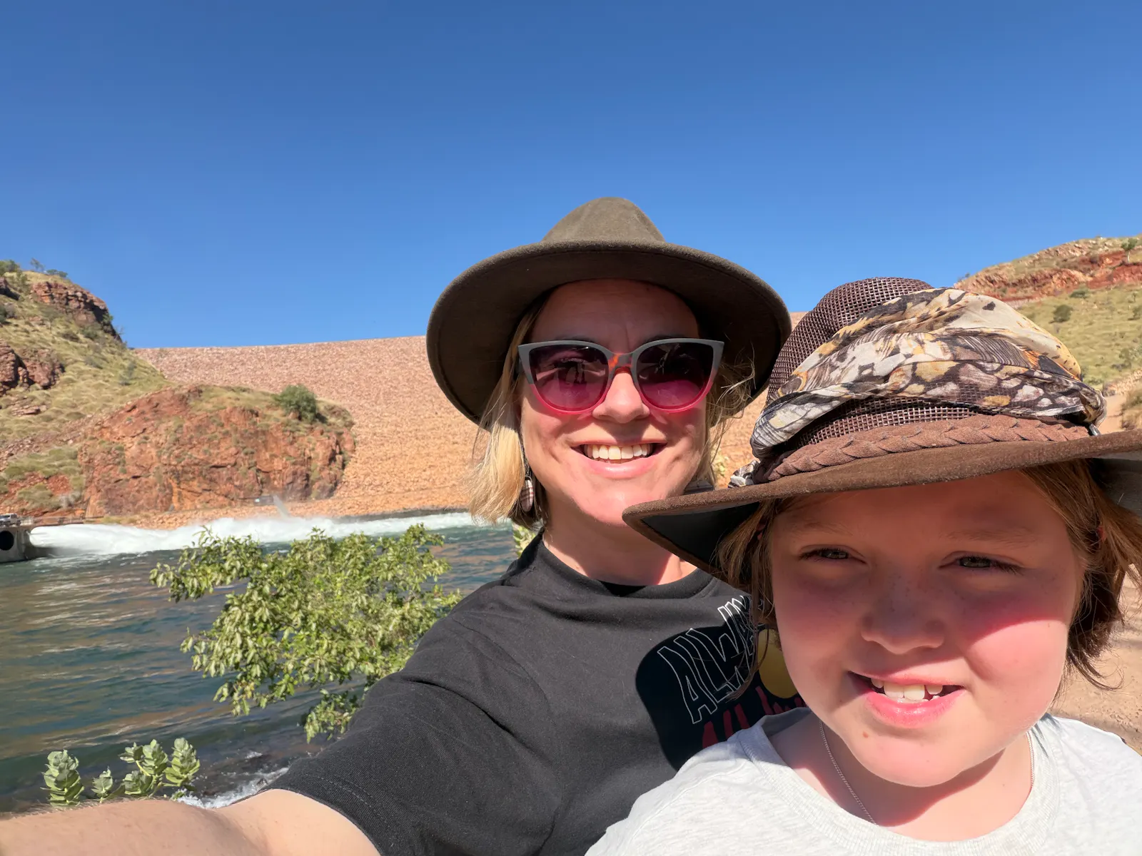 Here we are looking up at the dam wall, with the water release behind us. 
