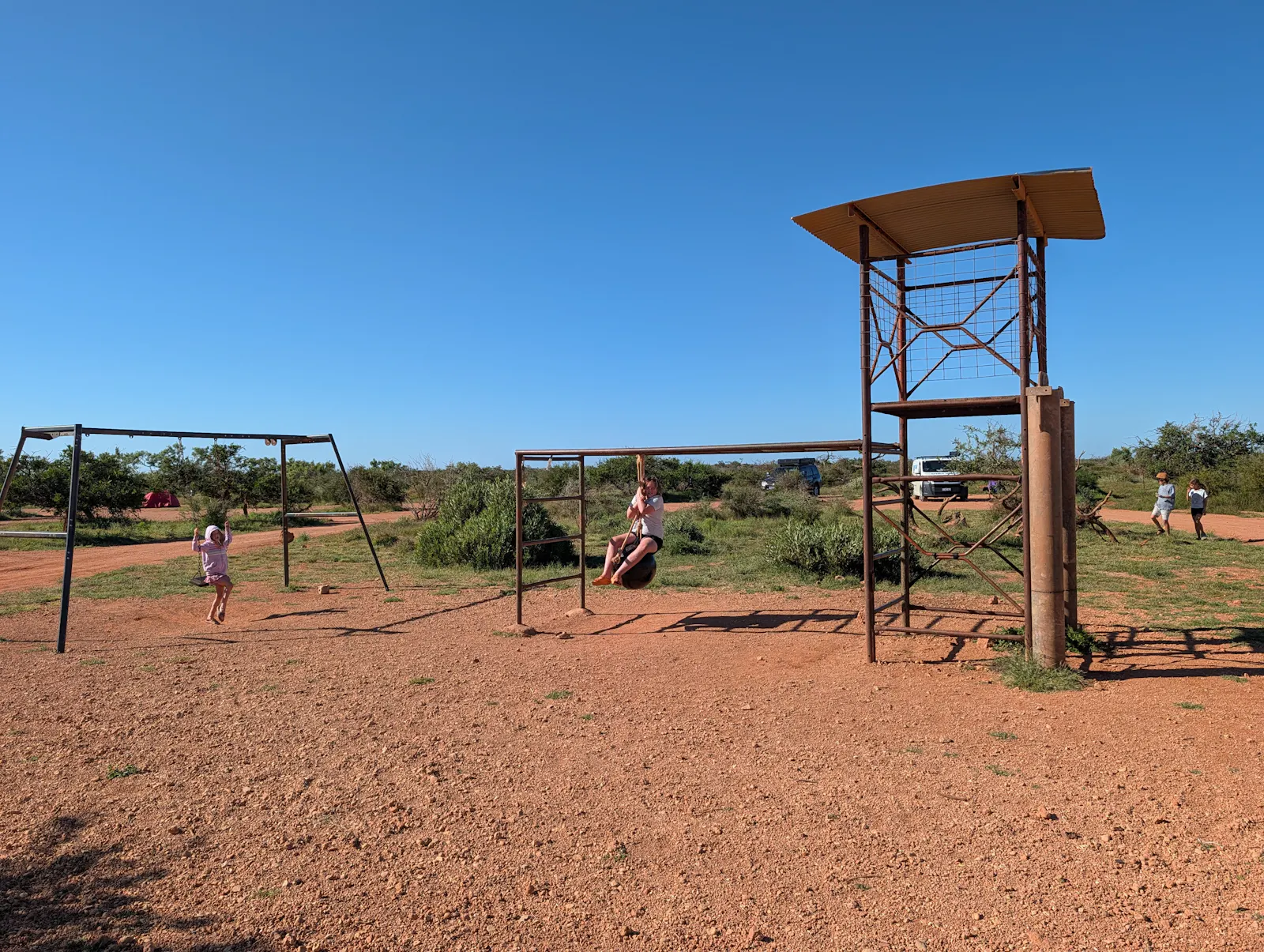 The girls particularly enjoyed the play equipment, which I chose to believe was rustic rather than just rusty... 
