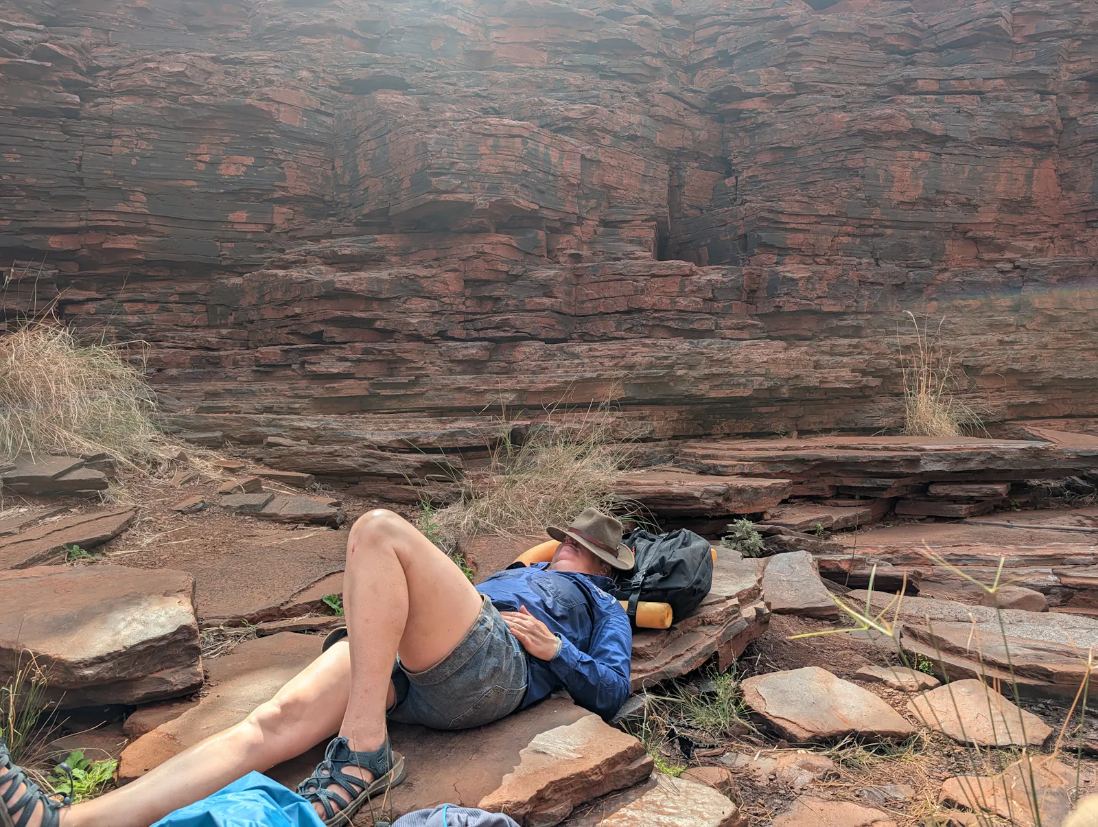 Once we got back to our bags we stopped for a snack and a rest - the smooth rocks were surprisingly comfy!