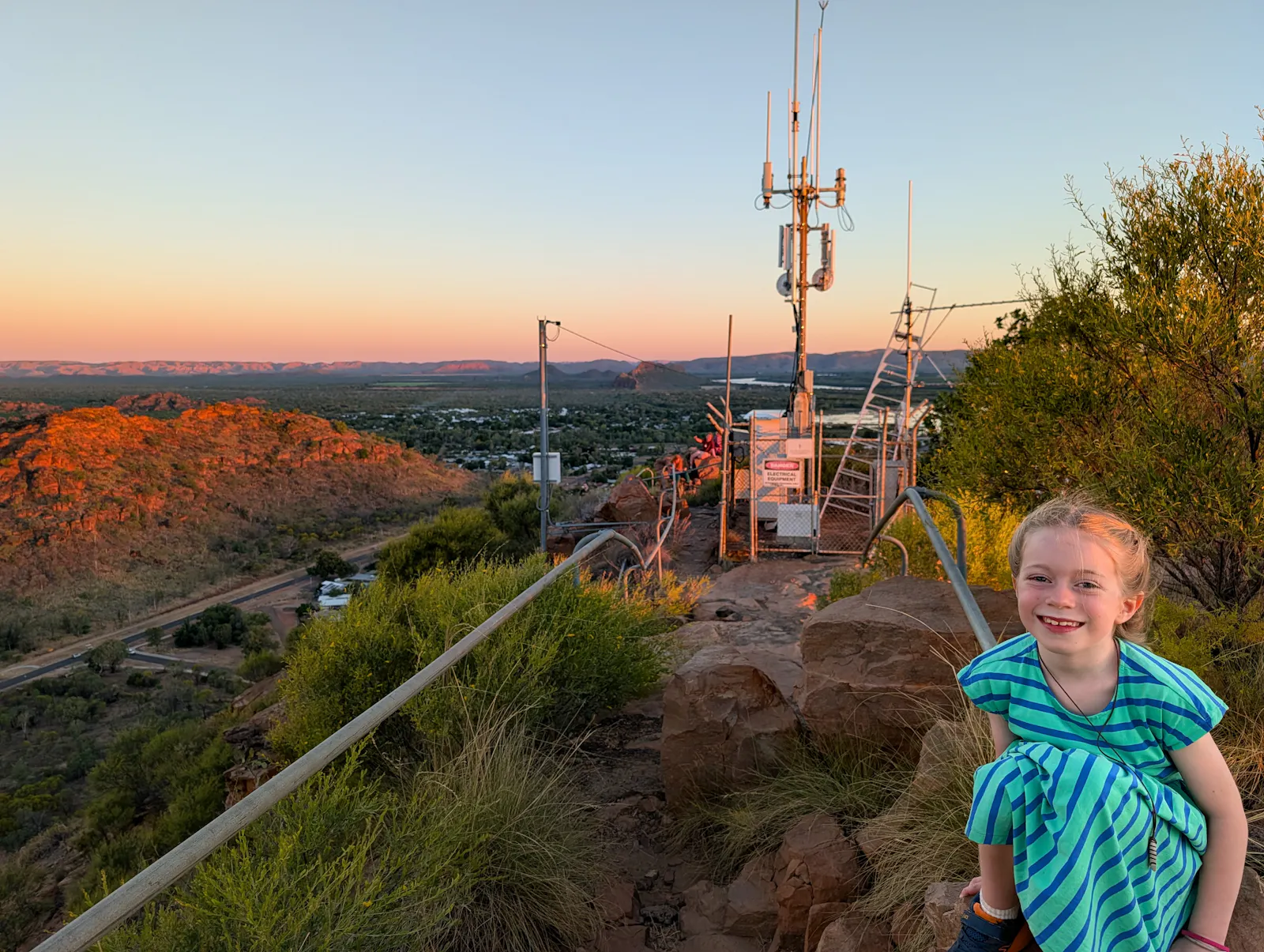 Josie insisted on going to the VERY end of the path, just to be complete. Hence the telecom towers in the background.
