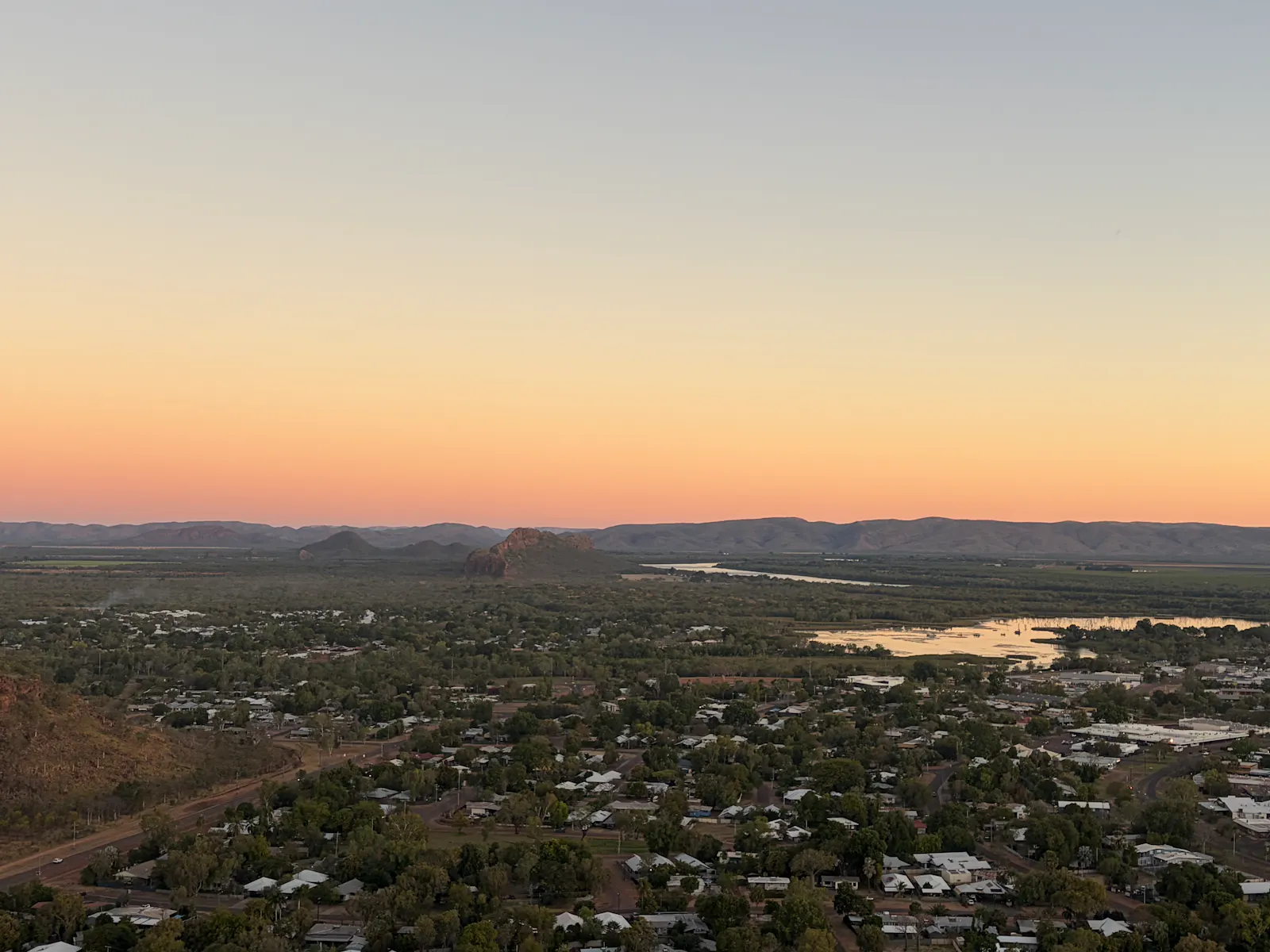 The town of Kununurra in the light of a lovely sunset.