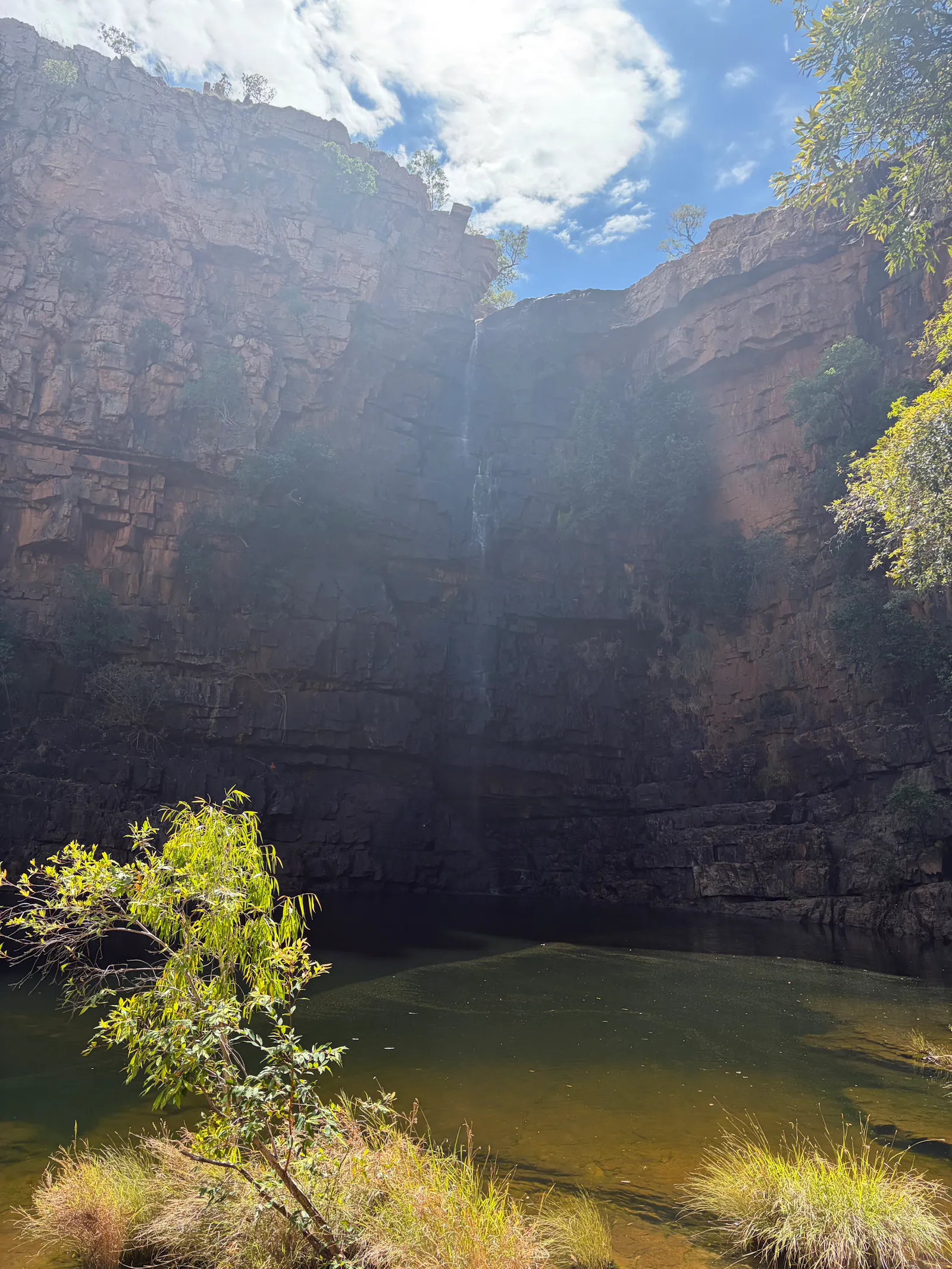 The waterfall into Amalia Gorge, sparkling in the sunshine. 