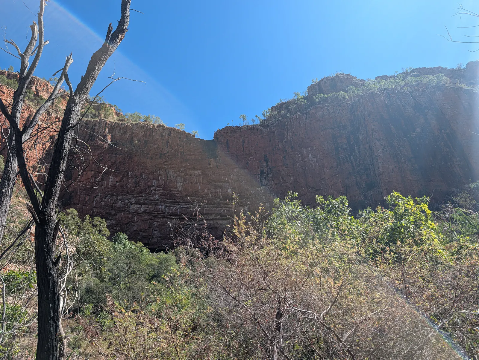 Some of the gorgeous scenery on the way in and out - this is Flagstaff Falls, where there is apparently a raging torrent plummeting down the 112 metre cliff face after a big rainfall!