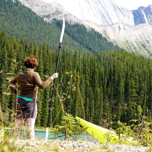 A photo of Emily Bissland looking out over mountainous and pine-forested landscape. Photo courtesy of Emily Bissland