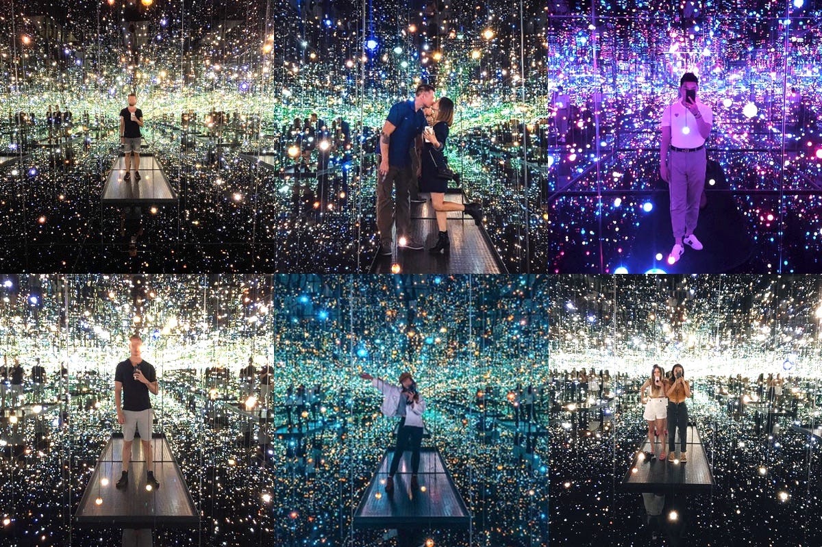 Visitors to Yayoi Kusama’s ‘Infinity Mirror Room’ installations. Images via Instagram